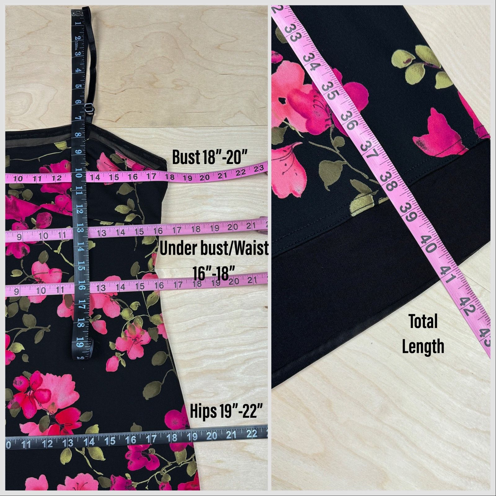 Vintage Vintage 1990s Black and Pink Floral Sleeveless Slipdress Size M / US 6-8 / IT 42-44 - 5 Thumbnail