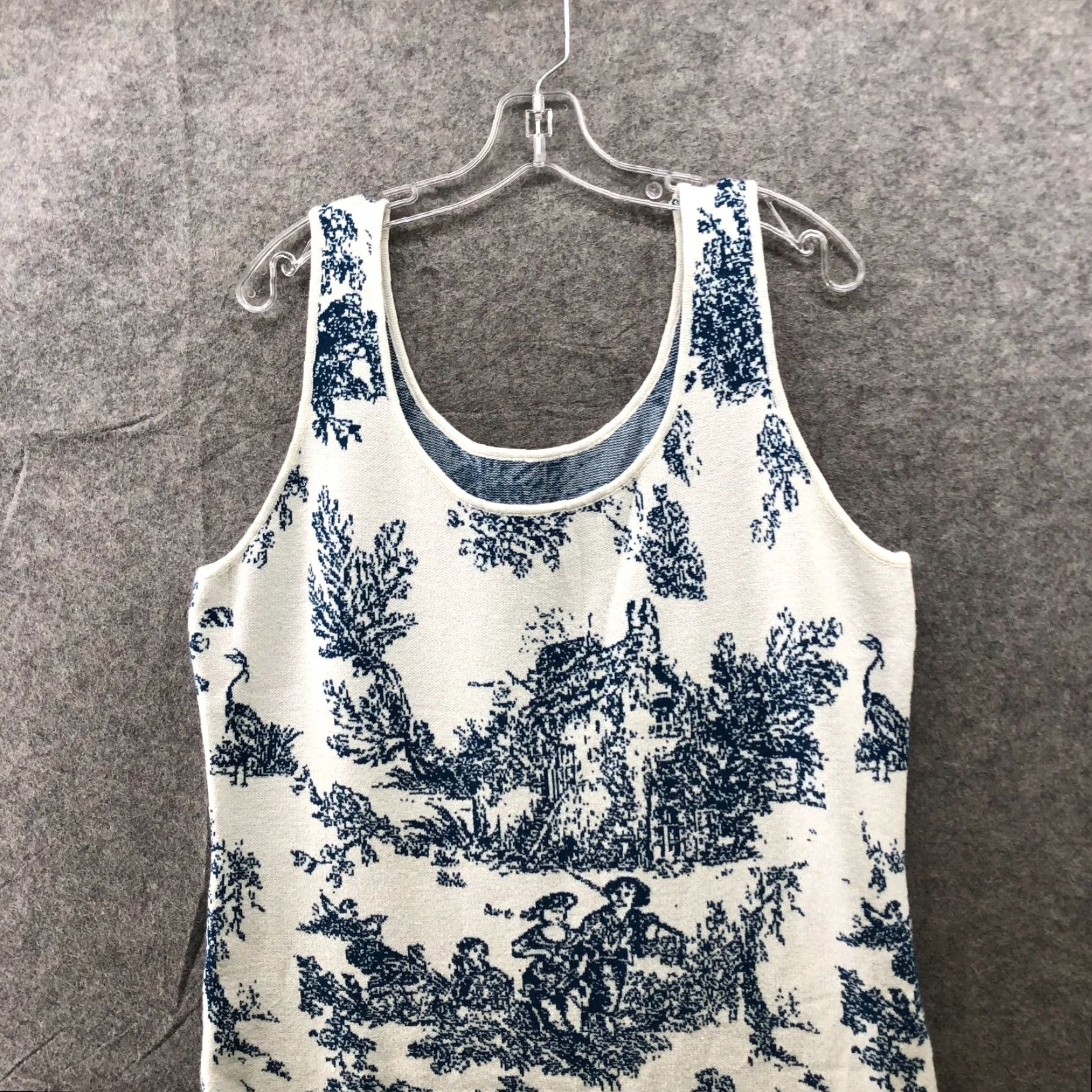 Cider Cider Toile de Jouy Knit Tank Sweater Dress 3XL White Blue Cami Midi NWT Size XXL / US 16-18 / IT 52-54 - 3 Thumbnail