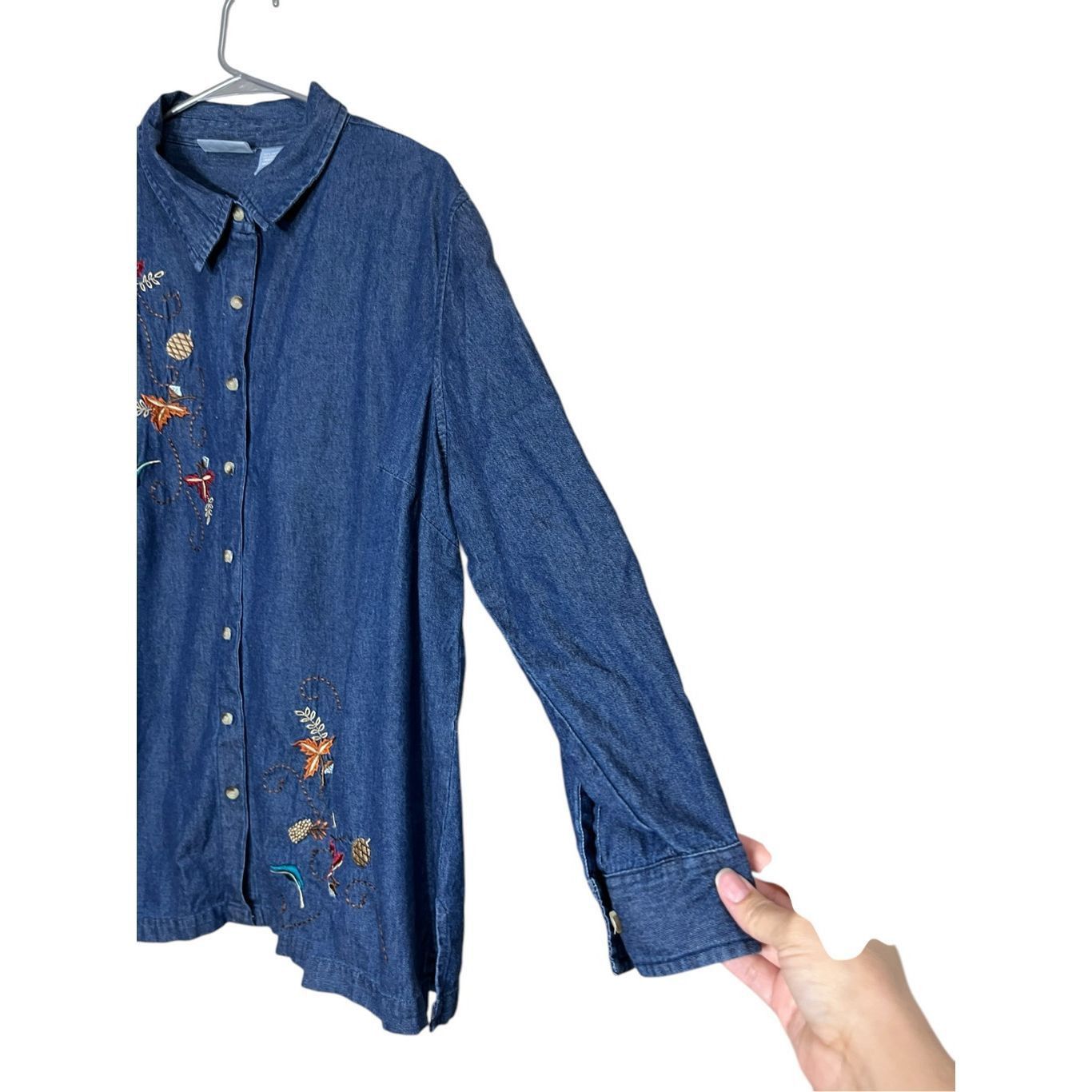 Other Vintage Liz & Me Fall Autumn Embroidered Leaves Denim Button Down Shirt Size 2X Size 3XL / US 20-22 - 5 Thumbnail