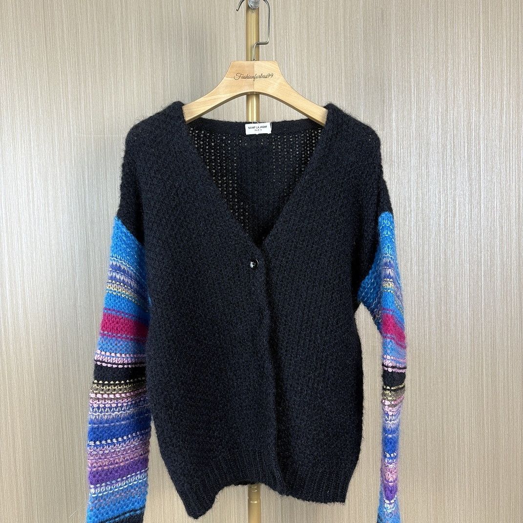 Saint Laurent Paris Saint Laurent Colorful Sleeve Mohair Cardigan Size M Size US M / EU 48-50 / 2 - 1 Thumbnail