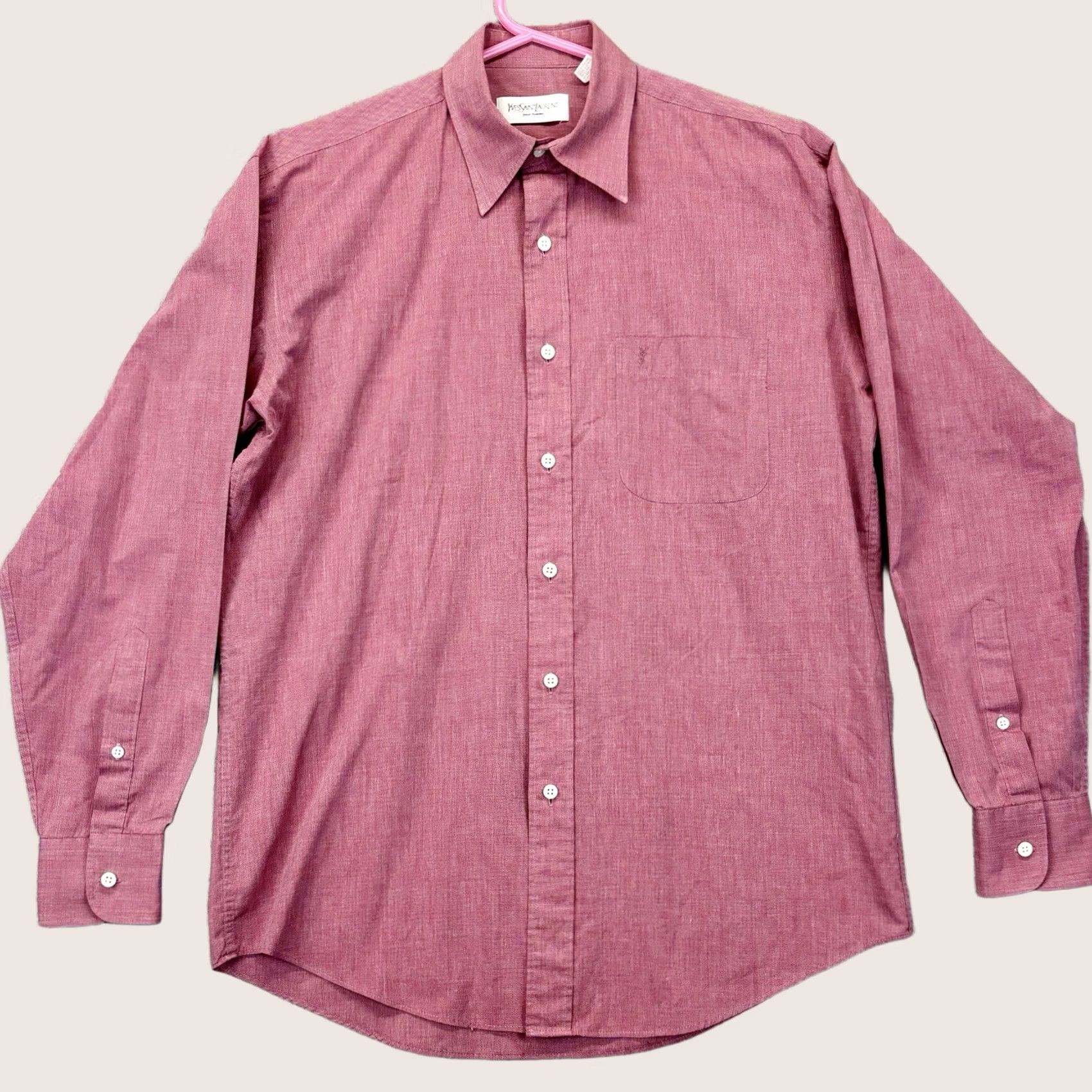 Yves Saint Laurent VINTAGE Yves Saint Laurent Shirt 38 Mens Red Retro Button Up Long Sleeve Dress Shirt Regular Fit Mens Red Size US M / EU 48-50 / 2 - 1 Thumbnail
