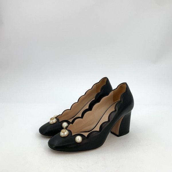 Gucci Gucci Black Leather Chunky Heeled Shoes Size US 5.5 / EU 38 - 1 Thumbnail