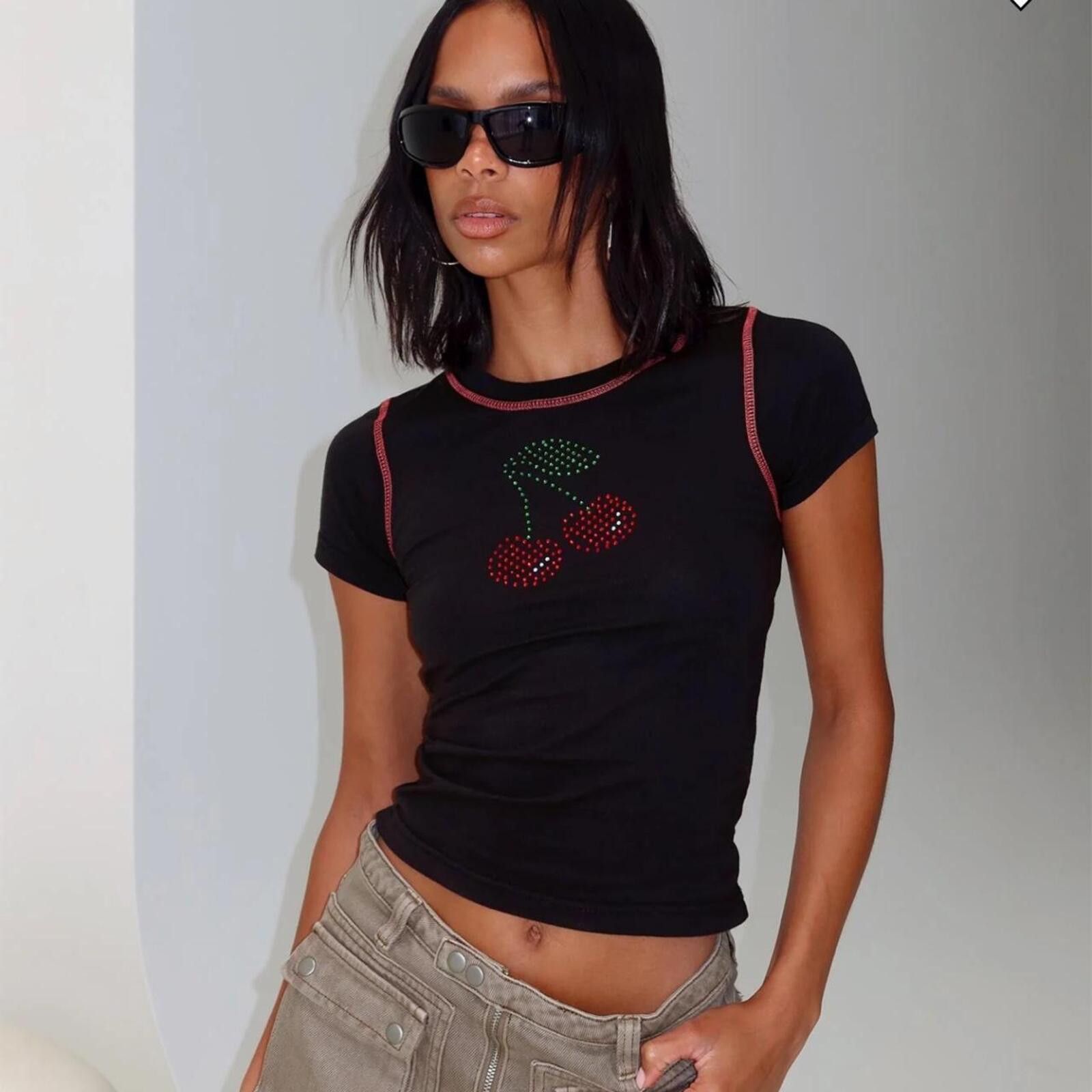Other Princess Polly Cherrie Kisses Top Black Size XS / US 0-2 / IT 36-38 - 1 Thumbnail