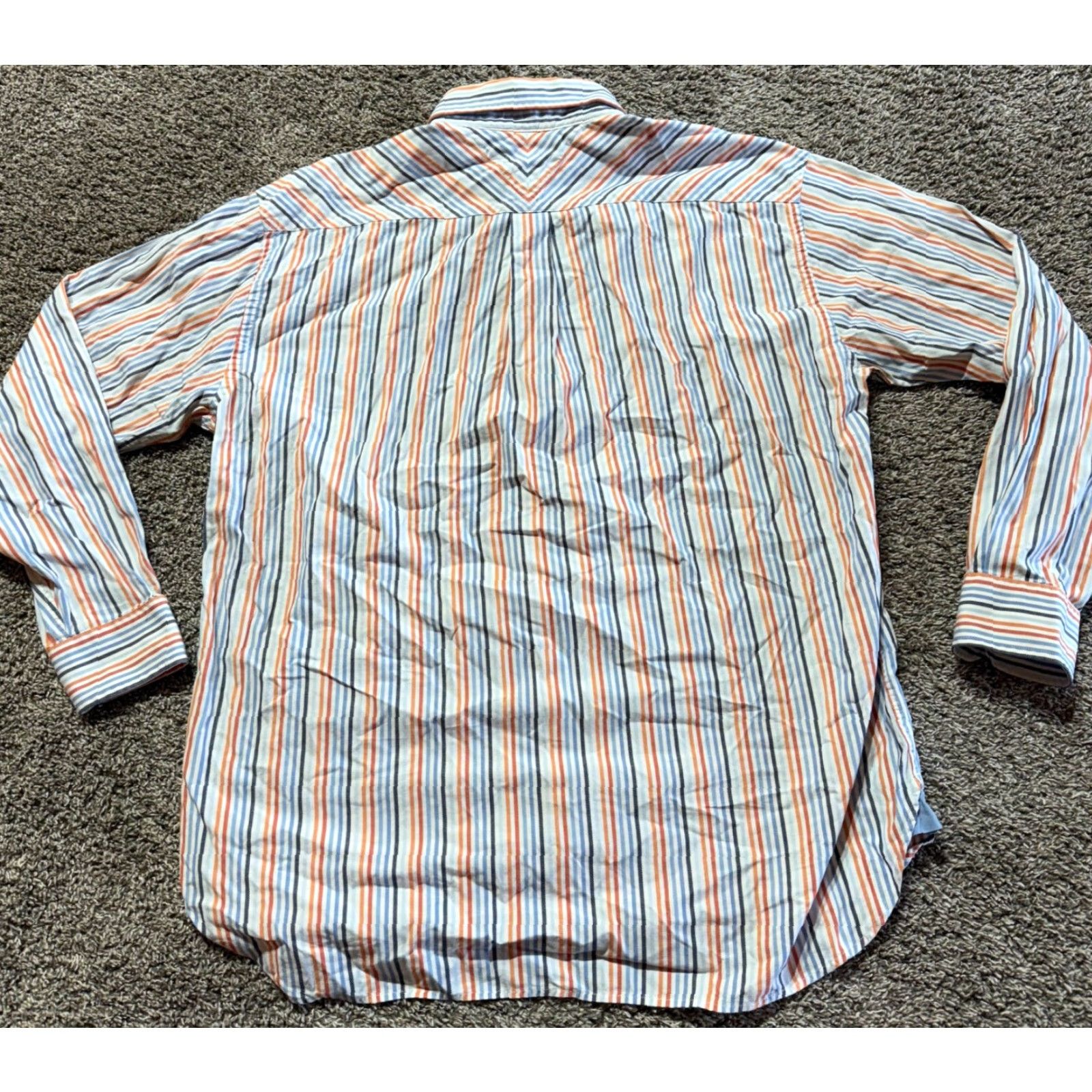 Tommy Hilfiger VINTAGE Tommy Hilfiger Mens Shirt Button-Down Size Large Striped Orange Blue 80s 2 Ply Size US L / EU 52-54 / 3 - 8 Thumbnail
