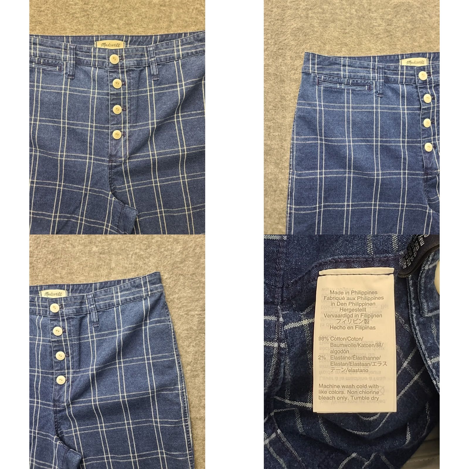 Madewell VINTAGE Madewell Pants Womens 32x23 Emmett Wide-Leg Crop Regular Fit High Rise Stretch Check Blue Cotton Spandex Casual Workwear 90s Womens Size 24" / US 00 / IT 34 - 8 Thumbnail