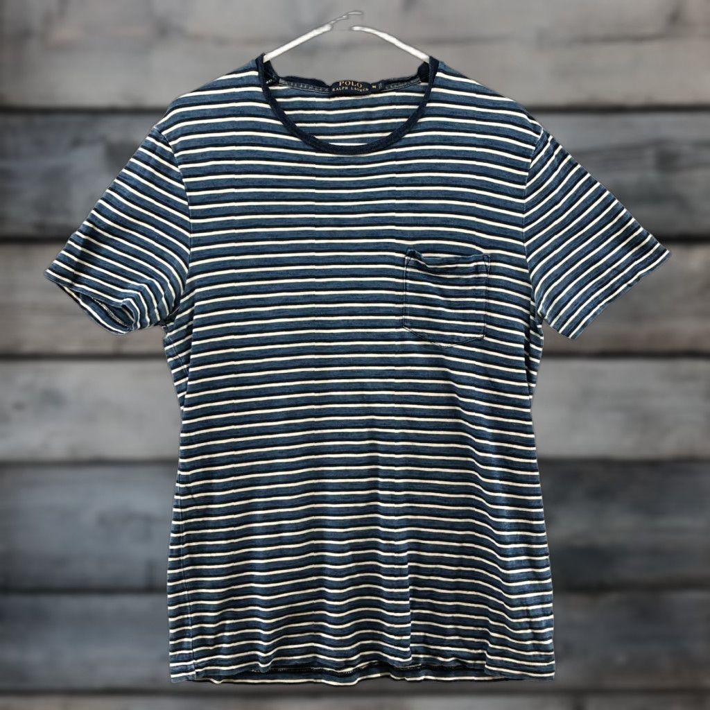 Polo Ralph Lauren VINTAGE Polo Ralph Lauren Striped Pocket T-Shirt Womens Medium M Blue Crew Neck Short Sleeve Classic Preppy Size M / US 6-8 / IT 42-44 - 1 Thumbnail