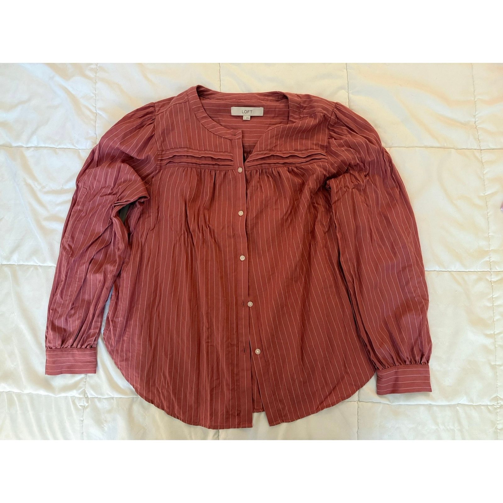 Loft LOFT Pink Pinstripe Blouse 100% Cotton - Size Large Size L / US 10 / IT 46 - 3 Thumbnail
