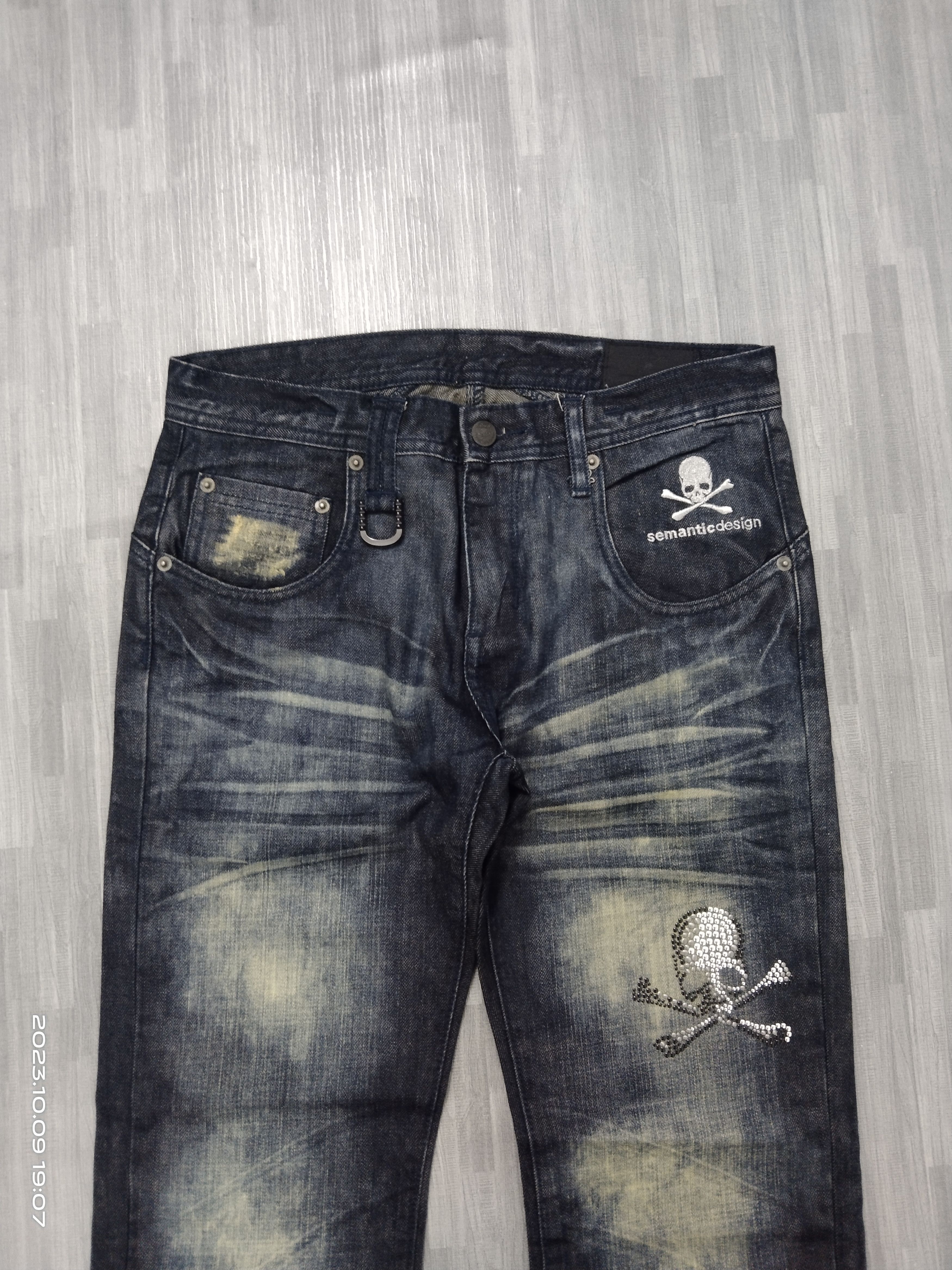 semanticdesign SICK SEMANTIC DESIGN X REON SWAROVSKI SKULL DENIM PANTS Size US 29 - 4 Thumbnail