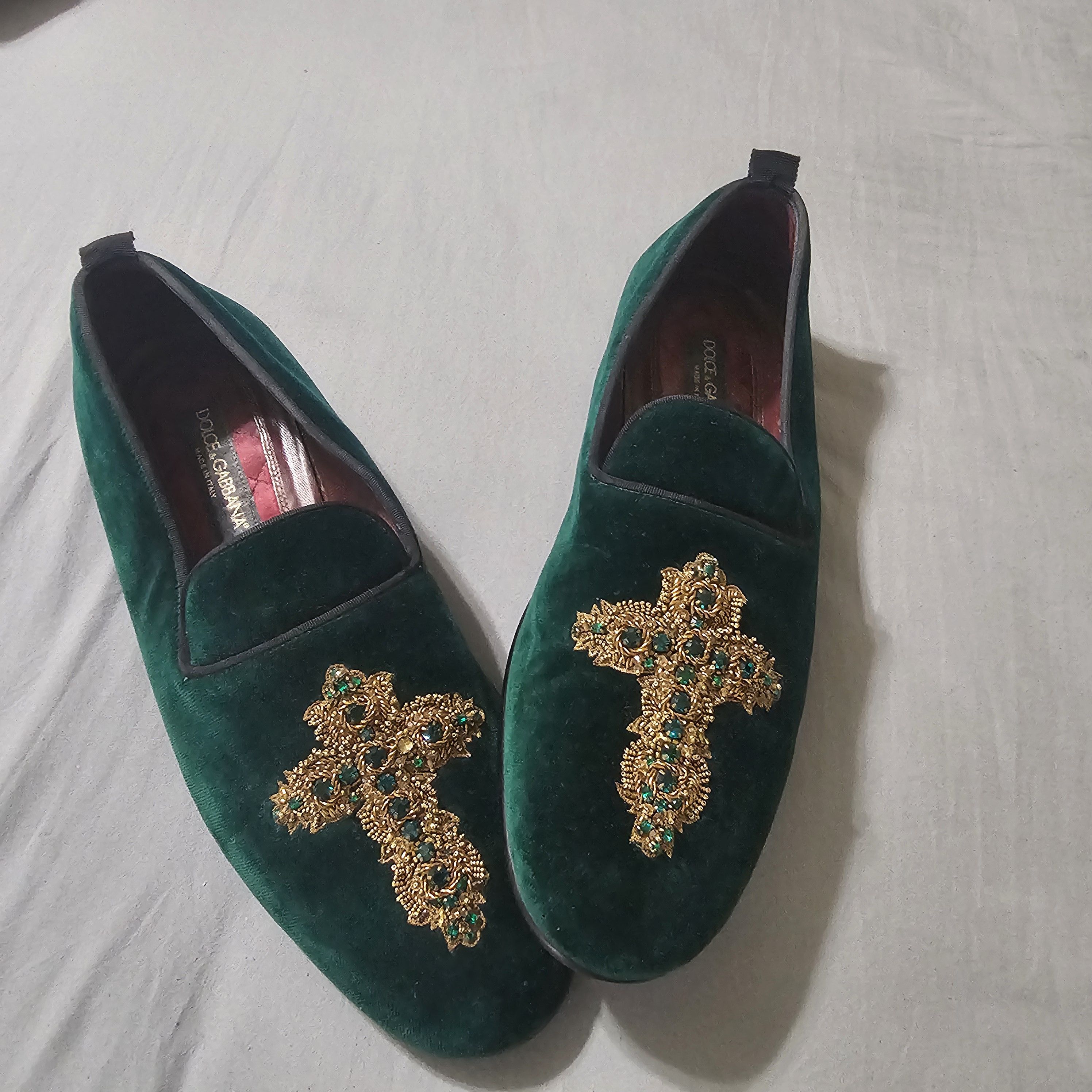 Dolce & Gabbana Dolce & Gabbana Emerald Velvet Loafers/Gold Cross Detail 10 Size US 10.5 / EU 43-44 - 4 Thumbnail