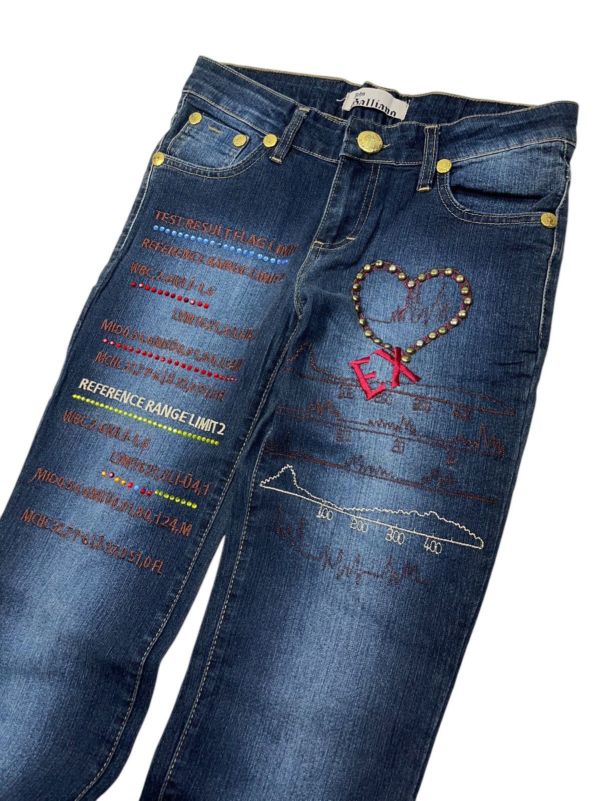 John Galliano × Vintage Vintage John Galliano y2k Studded Embroidered Washed Jeans Size 29" - 4 Thumbnail