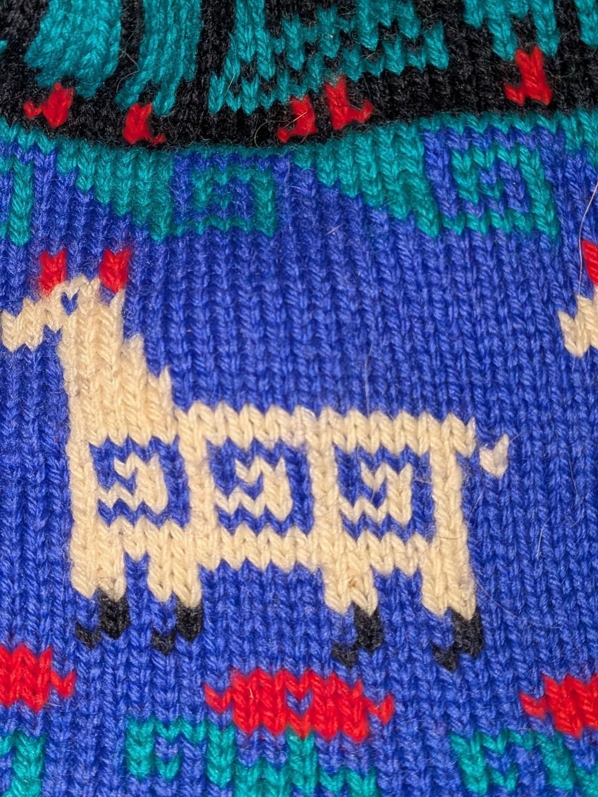 Designer VTG Blue Llama Poppy Gall Turtle Fur Knit Chullo Beanie Hat Size ONE SIZE - 3 Thumbnail