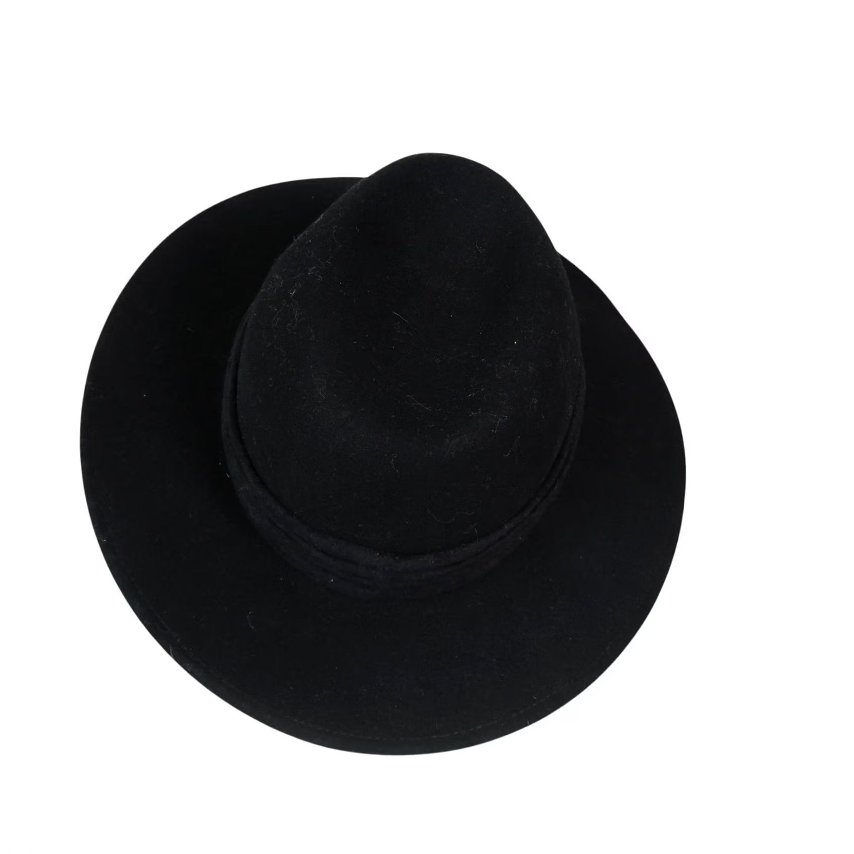 FELT VINTAGE Fedora Hat Wide Brim Black Wool Felt 70s Women One Size 23.5" circumference Size ONE SIZE - 4 Thumbnail
