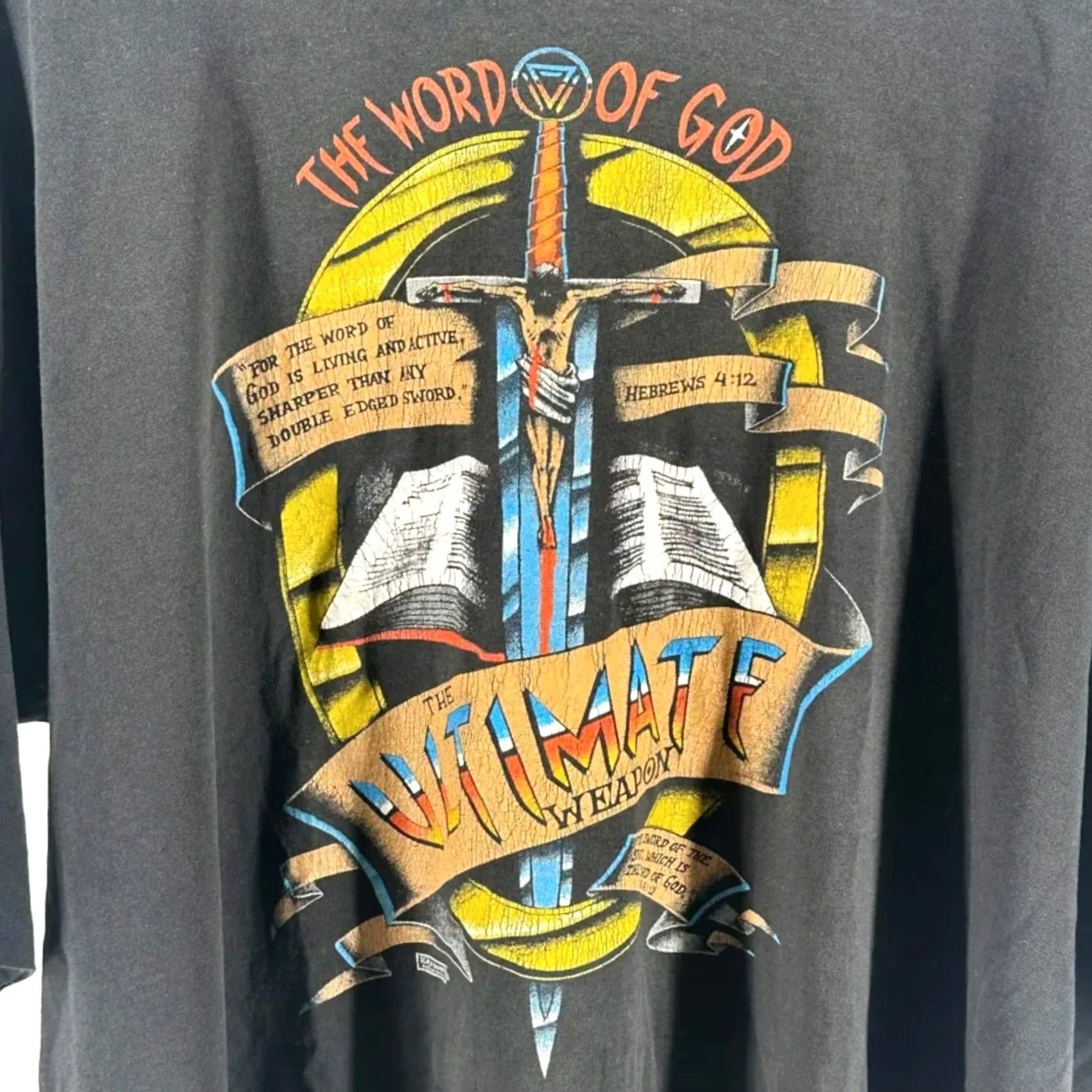 Vintage VINTAGE 80s The Word Of God The Ultimate Weapon Jesus T-Shirt XXL Black Mens 2XL Alore Size US XXL / EU 58 / 5 - 2 Thumbnail
