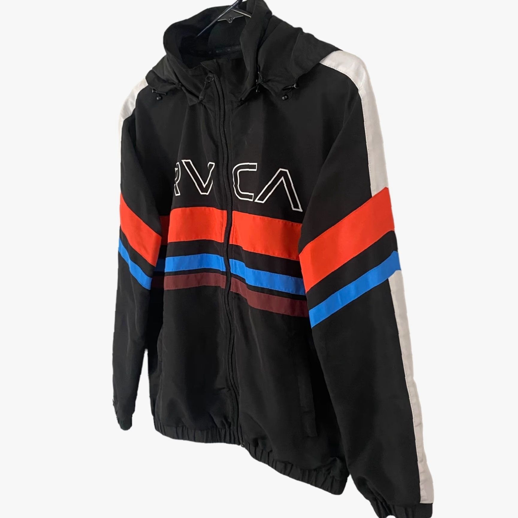 RVCA RVCA Windbreaker Jacket VA Team Zip-Up Detachable Hood Black Womens Small Long Sleeve Pockets Logo Retro Colorful Velcro? Size S / US 4 / IT 40 - 2 Thumbnail