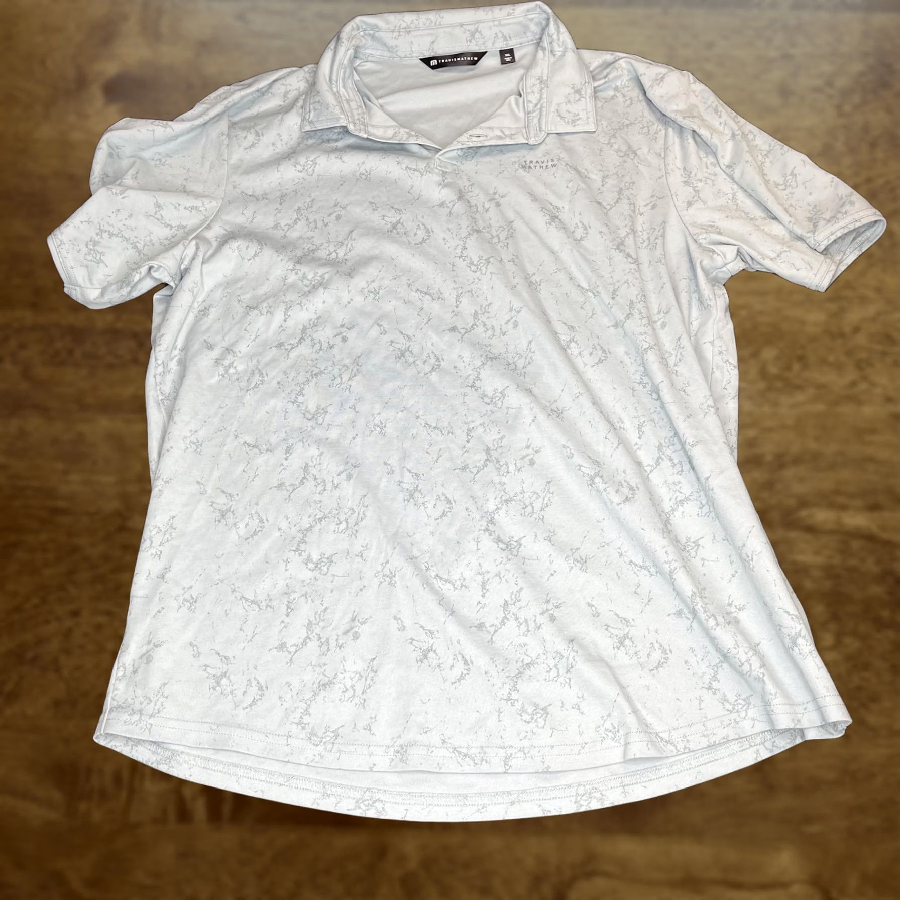 TravisMathew VINTAGE? No — TravisMathew Polo Shirt Mens 2XL Light Blue Marble Print Golf Performance Shirt Men 2XL Polo Short Sleeve Graphic Print Logo Golf Size US XXL / EU 58 / 5 - 1 Thumbnail
