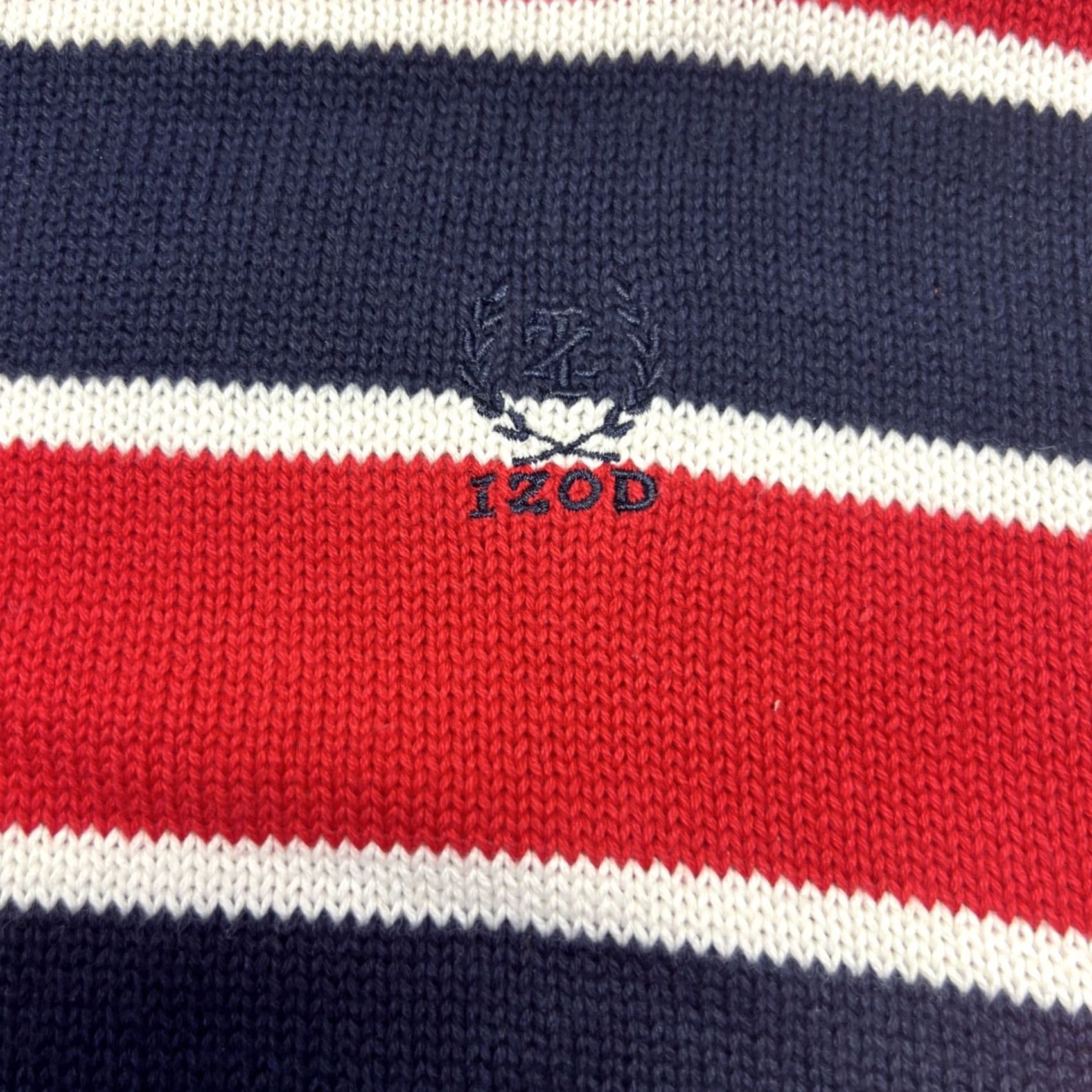 Izod IZOD Mens L Sweater Red Navy Striped Crewneck Logo 100% Cotton NWT Knit Crew Neck Long Sleeve Pullover Vintage? No Size US L / EU 52-54 / 3 - 5 Thumbnail