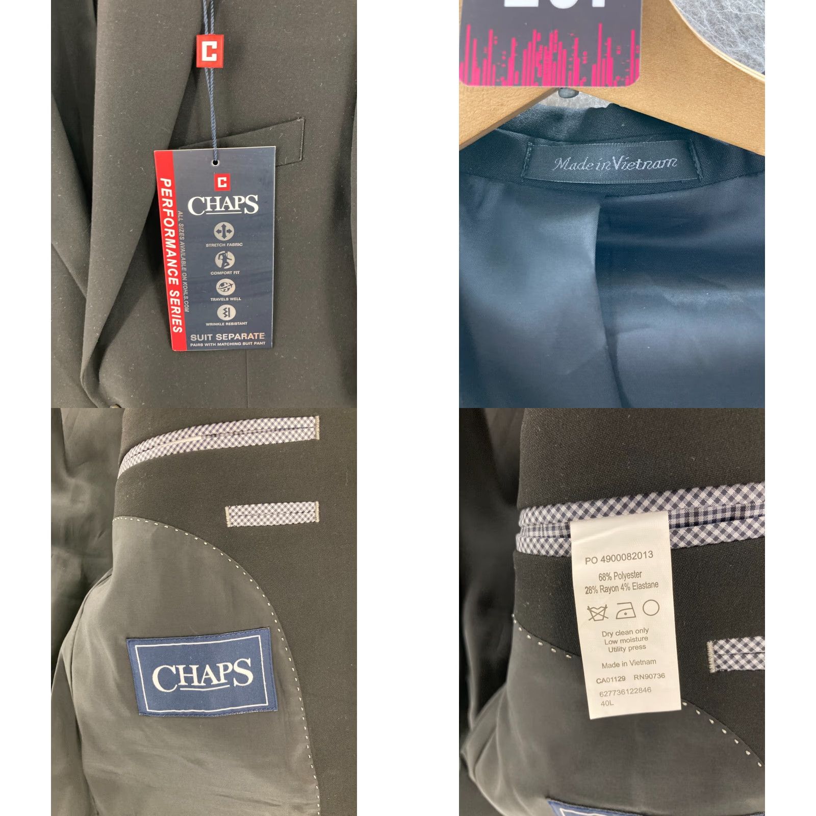 Chaps Chaps Blazer Jacket Mens 40L Black Polyester Blend 2 Button NWT Size 40R - 8 Thumbnail