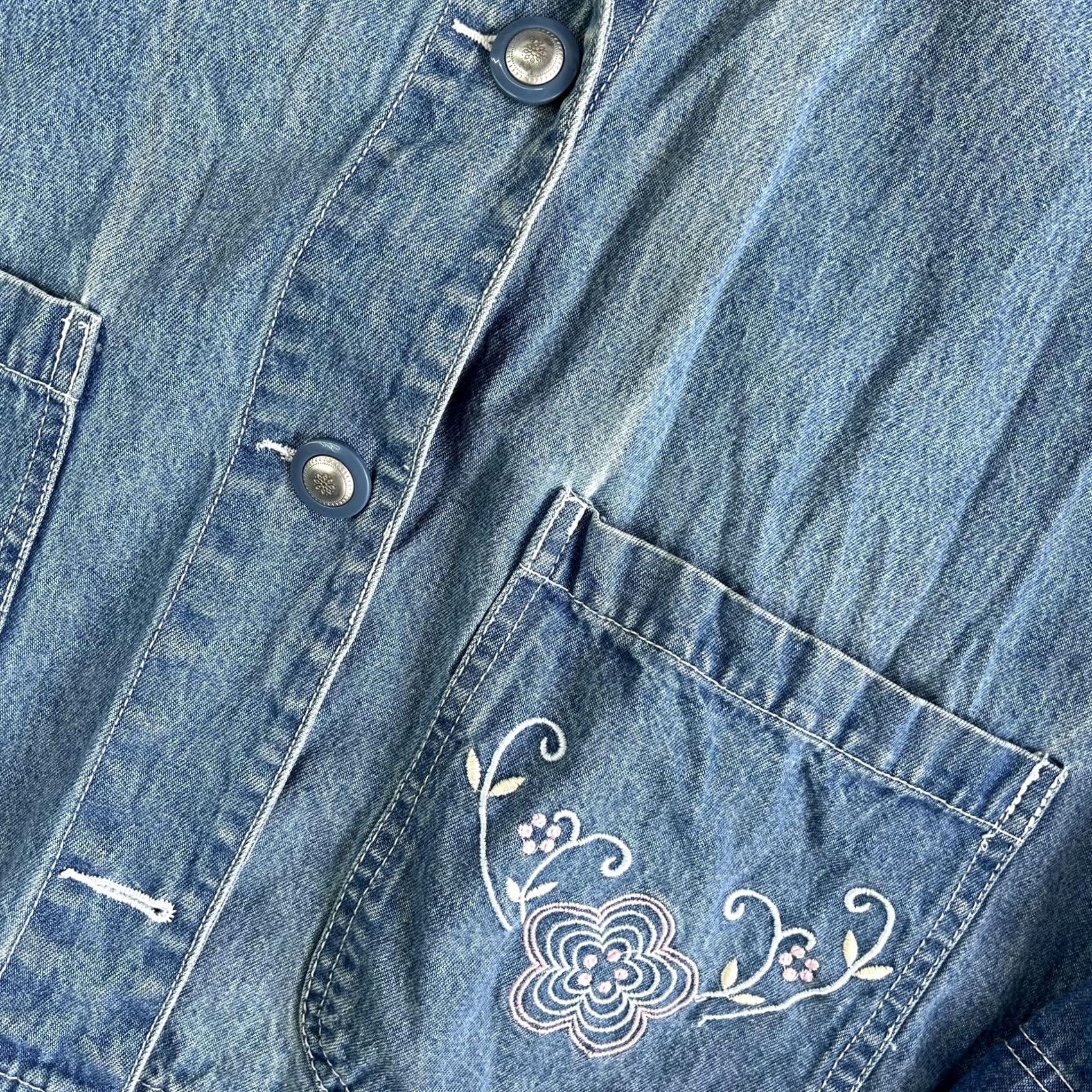 Tudor VINTAGE Tudor Court Jacket Womens Large Blue Denim Floral Embroidered Choir Coat Size L / US 10 / IT 46 - 2 Thumbnail