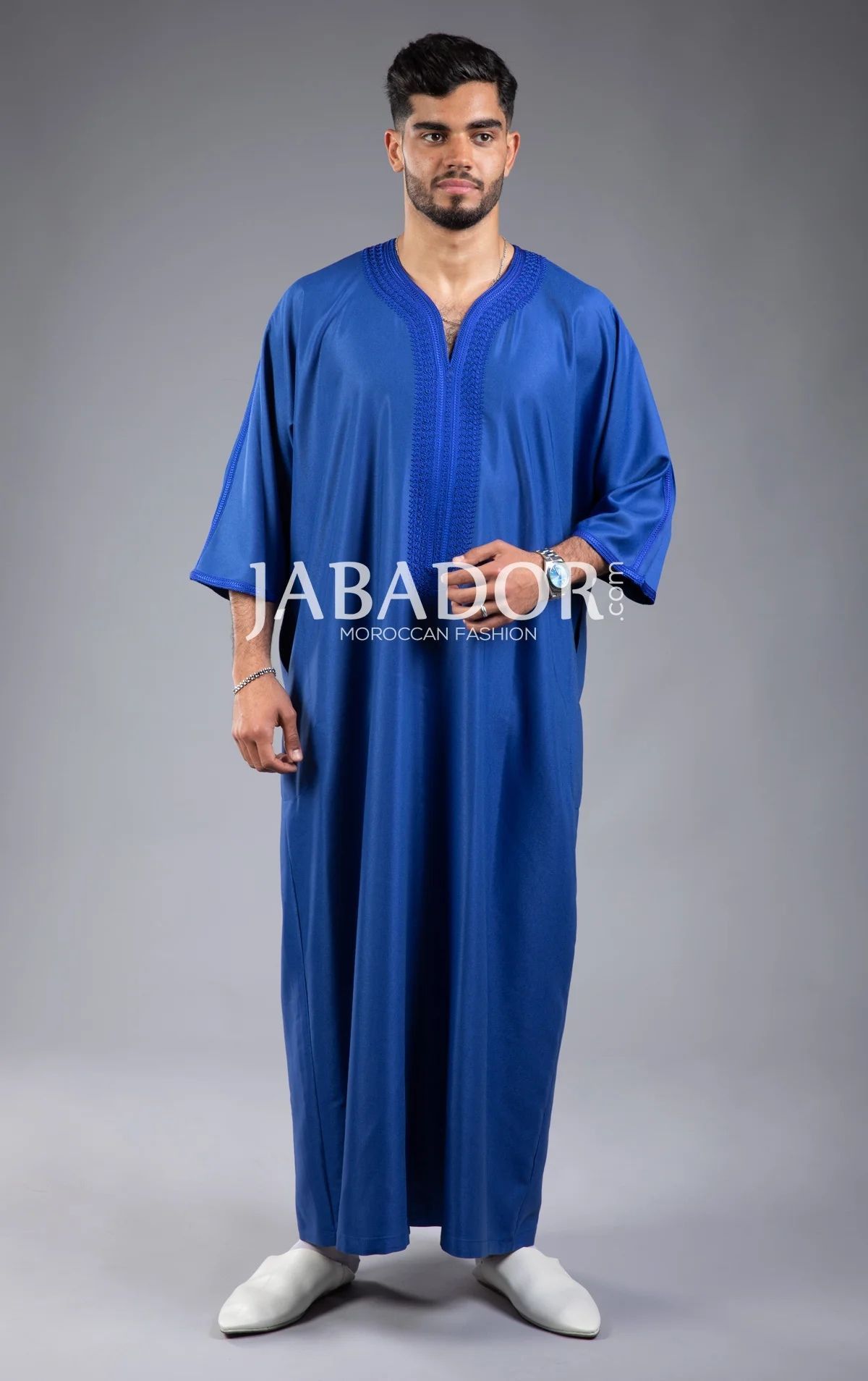 Other Moroccan caftan long Gandoura Bleu Roi Size US L / EU 52-54 / 3 - 4 Thumbnail