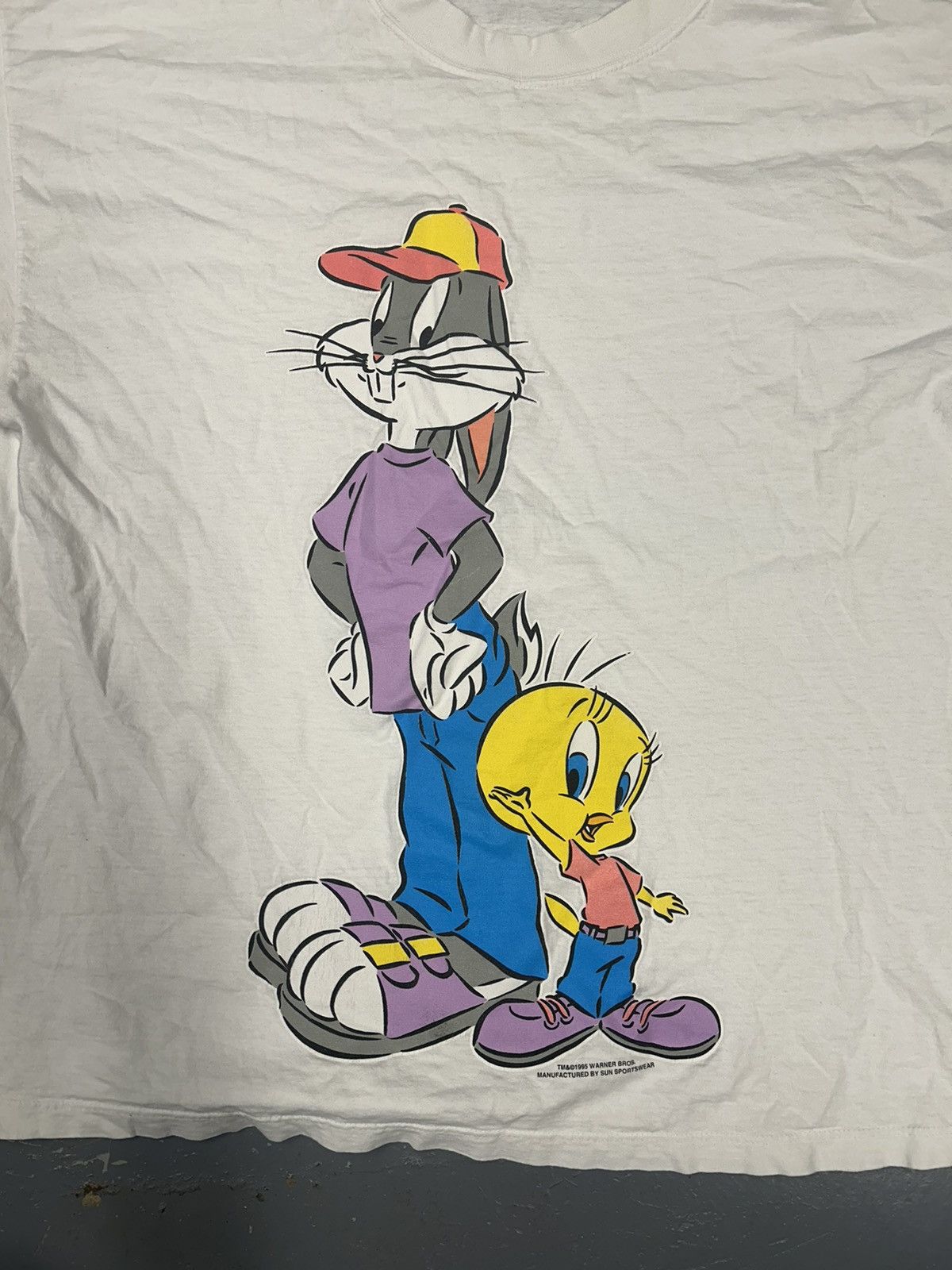 Vintage × Warner Bros Crazy Vintage 90s White Looney Tunes Graphic Tee Shirt Y2K Size US XL / EU 56 / 4 - 2 Thumbnail