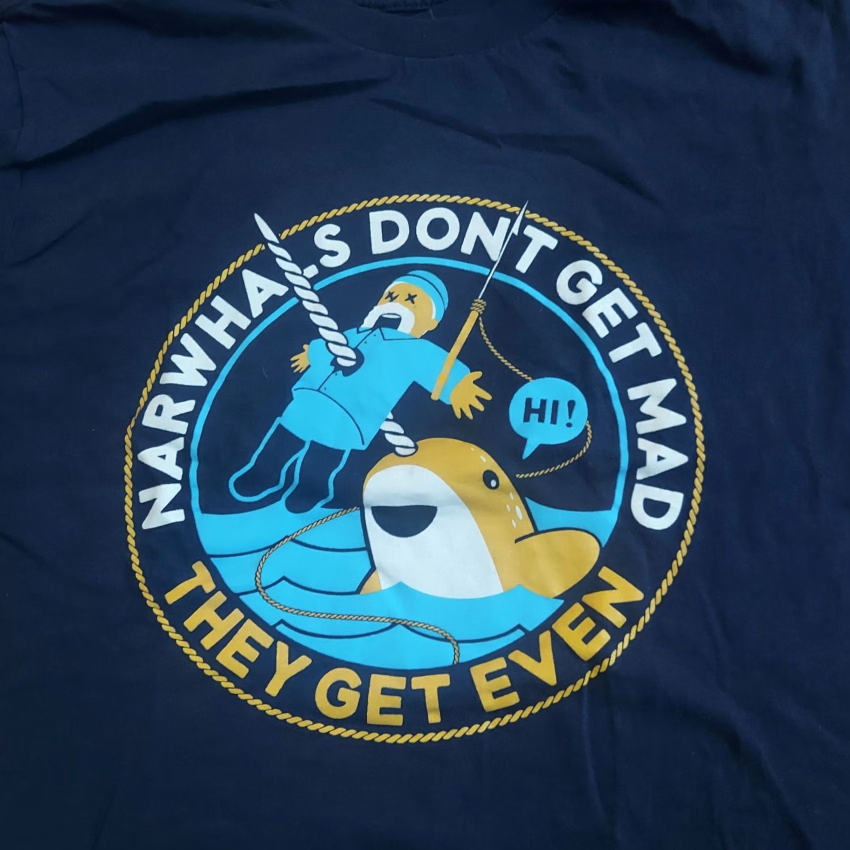 Vintage Snorg Tee Men's Blue Narwhales Don't Get Mad They Get Even Graphic T-Shirt Sz M Size US M / EU 48-50 / 2 - 5 Thumbnail