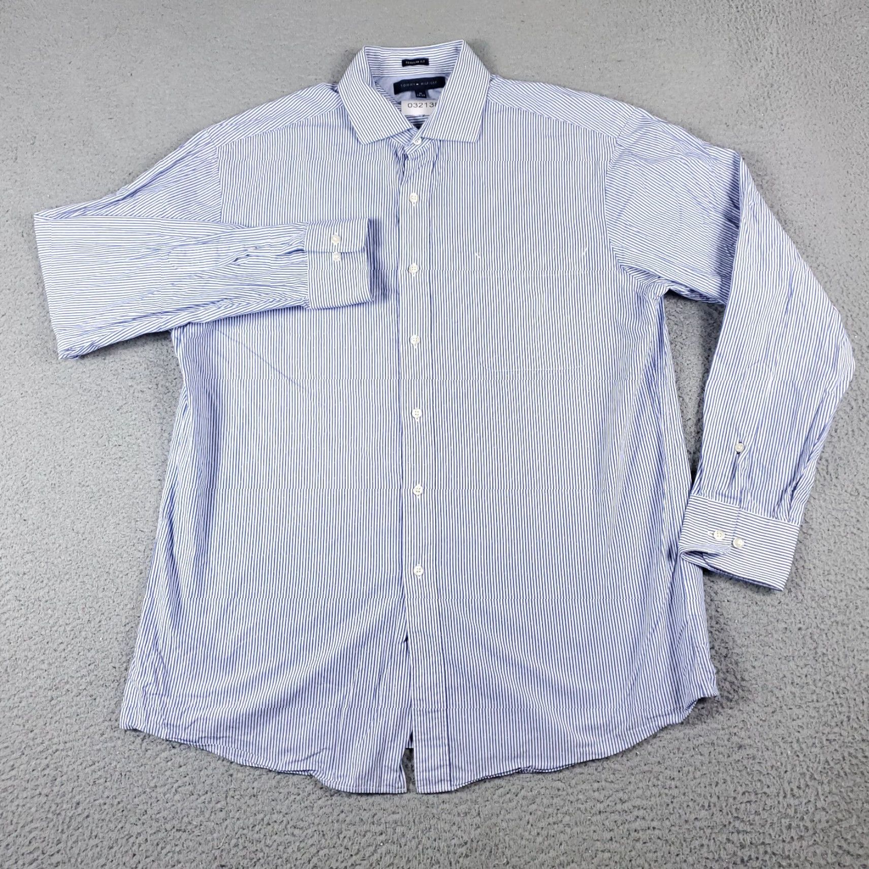 Tommy Hilfiger Tommy Hilfiger Blue Striped Dress Shirt Mens Size 16 Long Sleeve Button Up Classic Modern Preppy Size 42R - 2 Thumbnail
