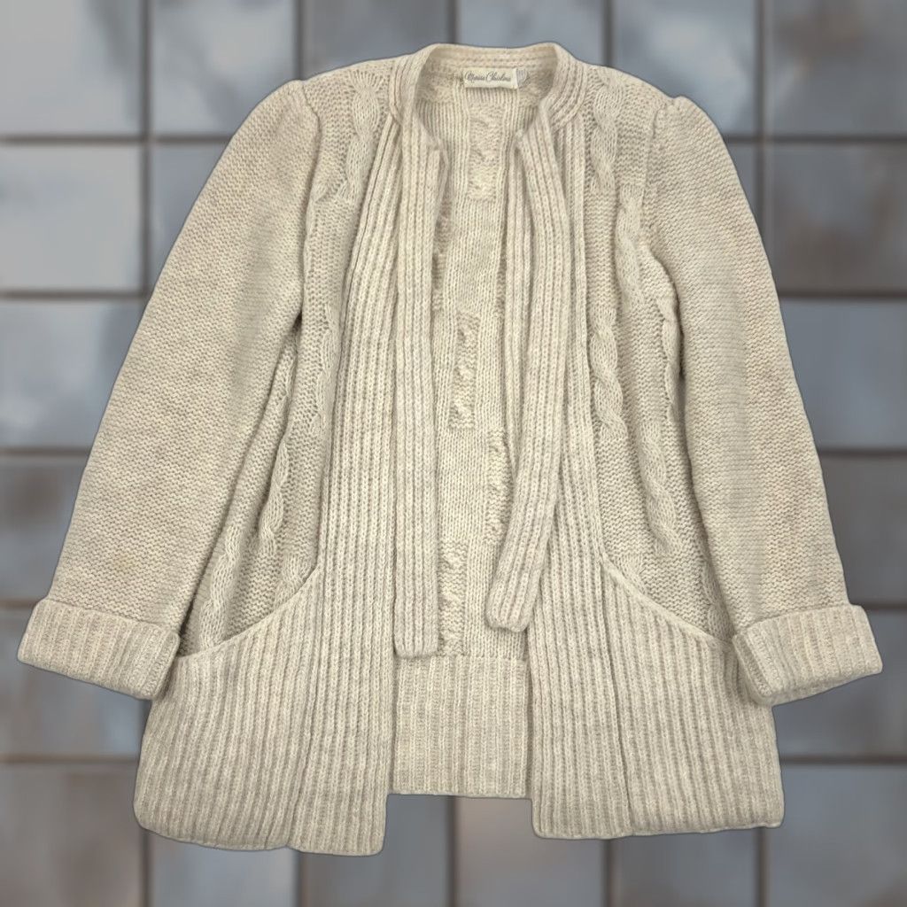 Vintage Marisa Christina Cardigan Beige Size M Sweater Cable Knit Ribbed Pockets Wool Women's Size M / US 6-8 / IT 42-44 - 1 Thumbnail