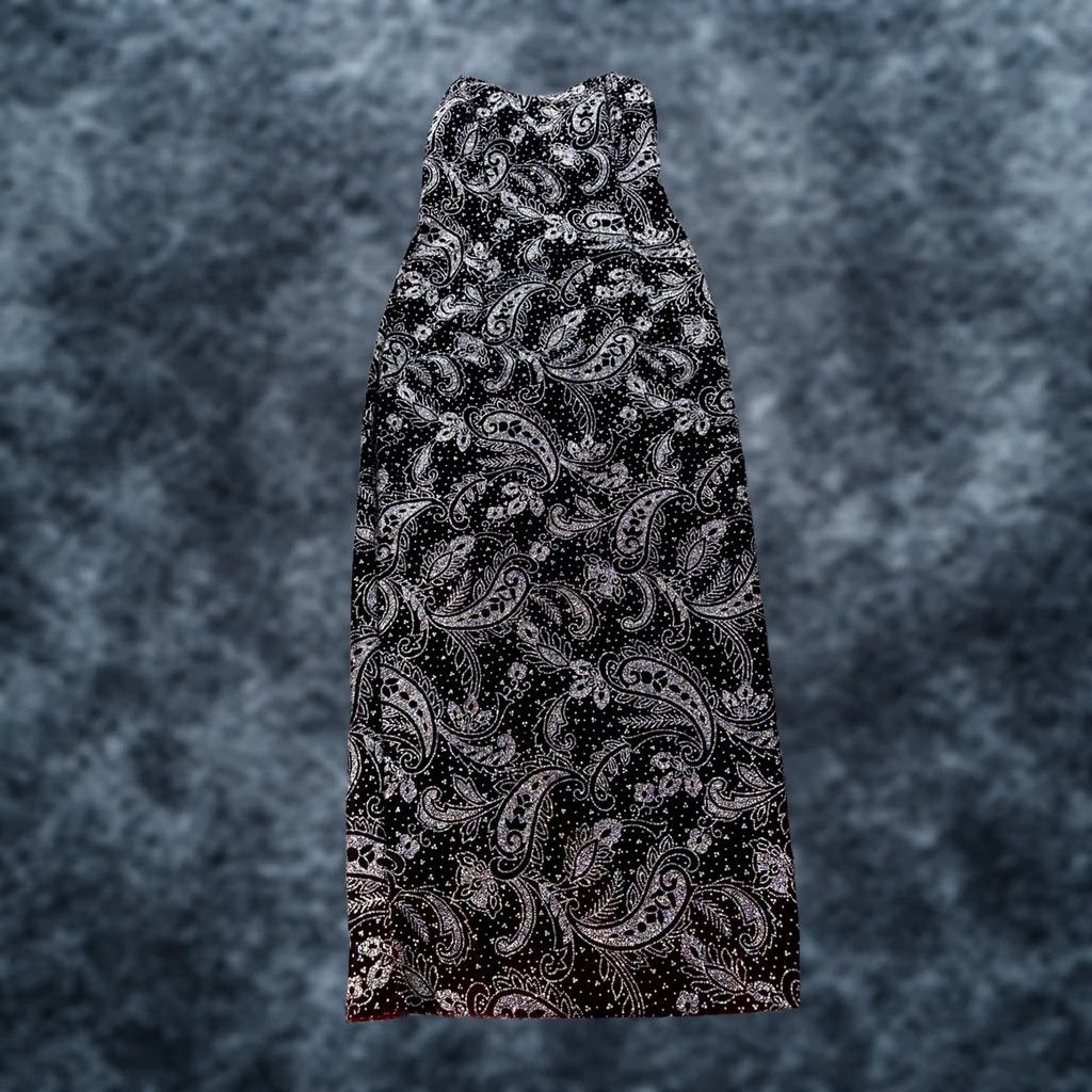 Vintage VINTAGE Scott McClintock Maxi Dress Women's Black Velvet Glitter Paisley 90s Prom Holiday Formal Slip Dress Size 4 Size S / US 4 / IT 40 - 1 Thumbnail