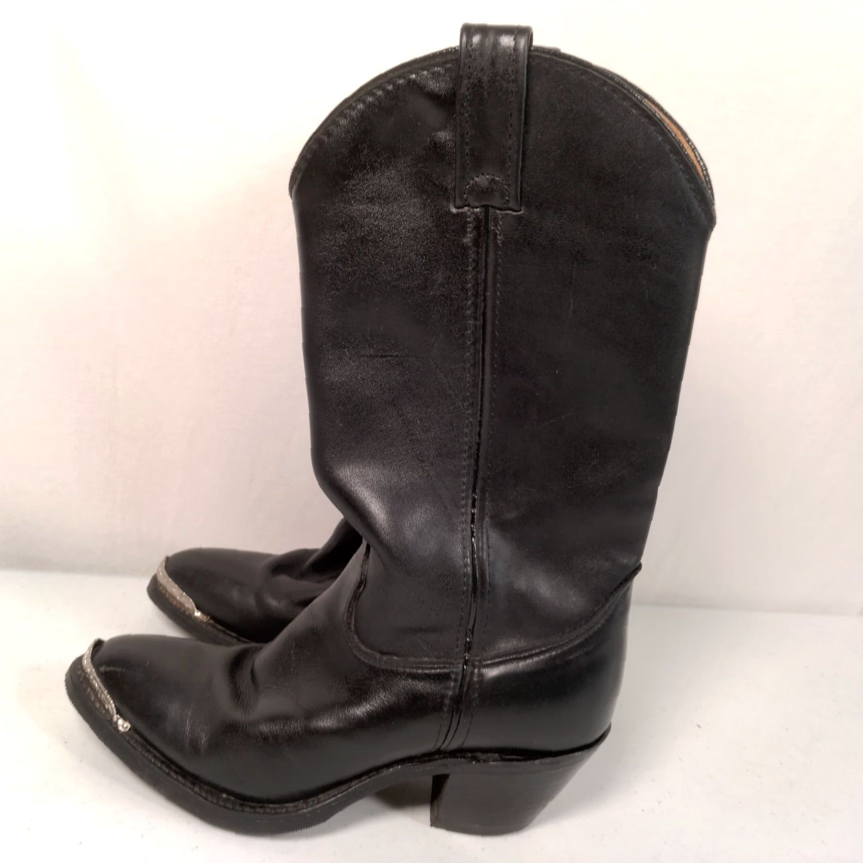 Doublet VINTAGE Double-H Western Cowgirl Boots Women 7M Leather Black Mid-Calf Pointed Toe Casual Fall Winter Size US 7 / IT 37 - 3 Thumbnail