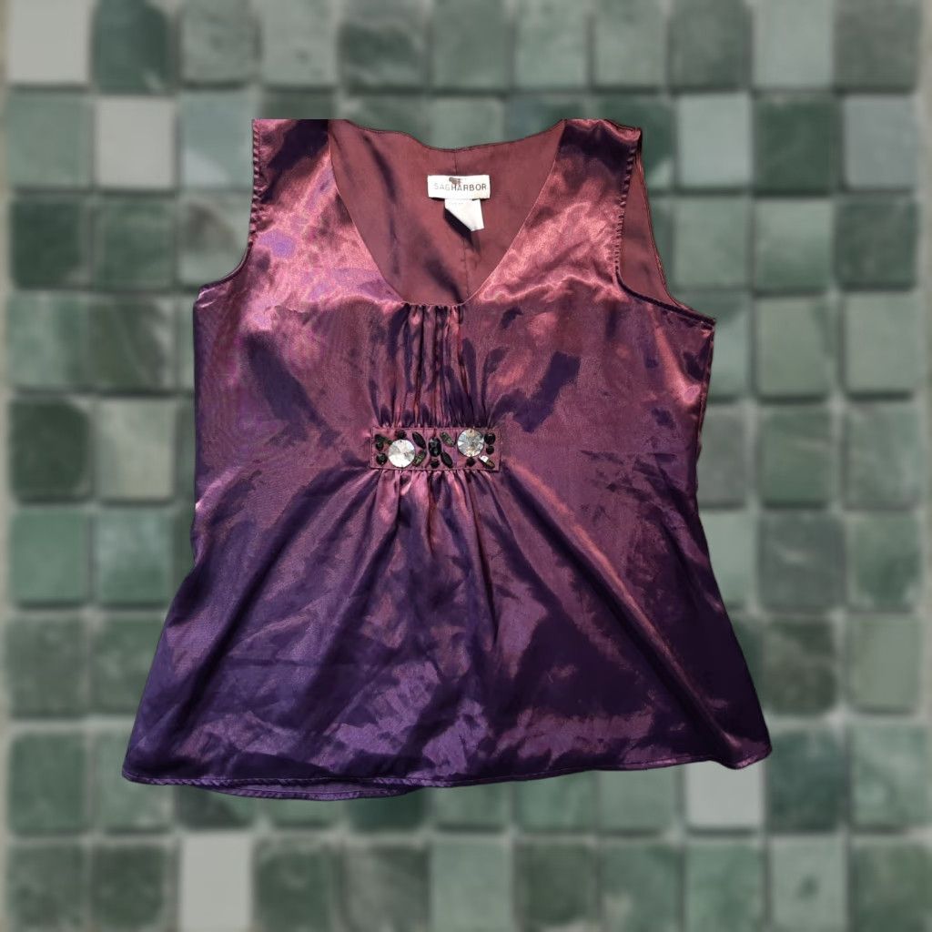 Vintage Sag Harbor Women Sleeveless Top Purple Beaded Polyester Blouse S Purple Sleeveless Casual Women Sag Harbor Size S / US 4 / IT 40 - 1 Thumbnail