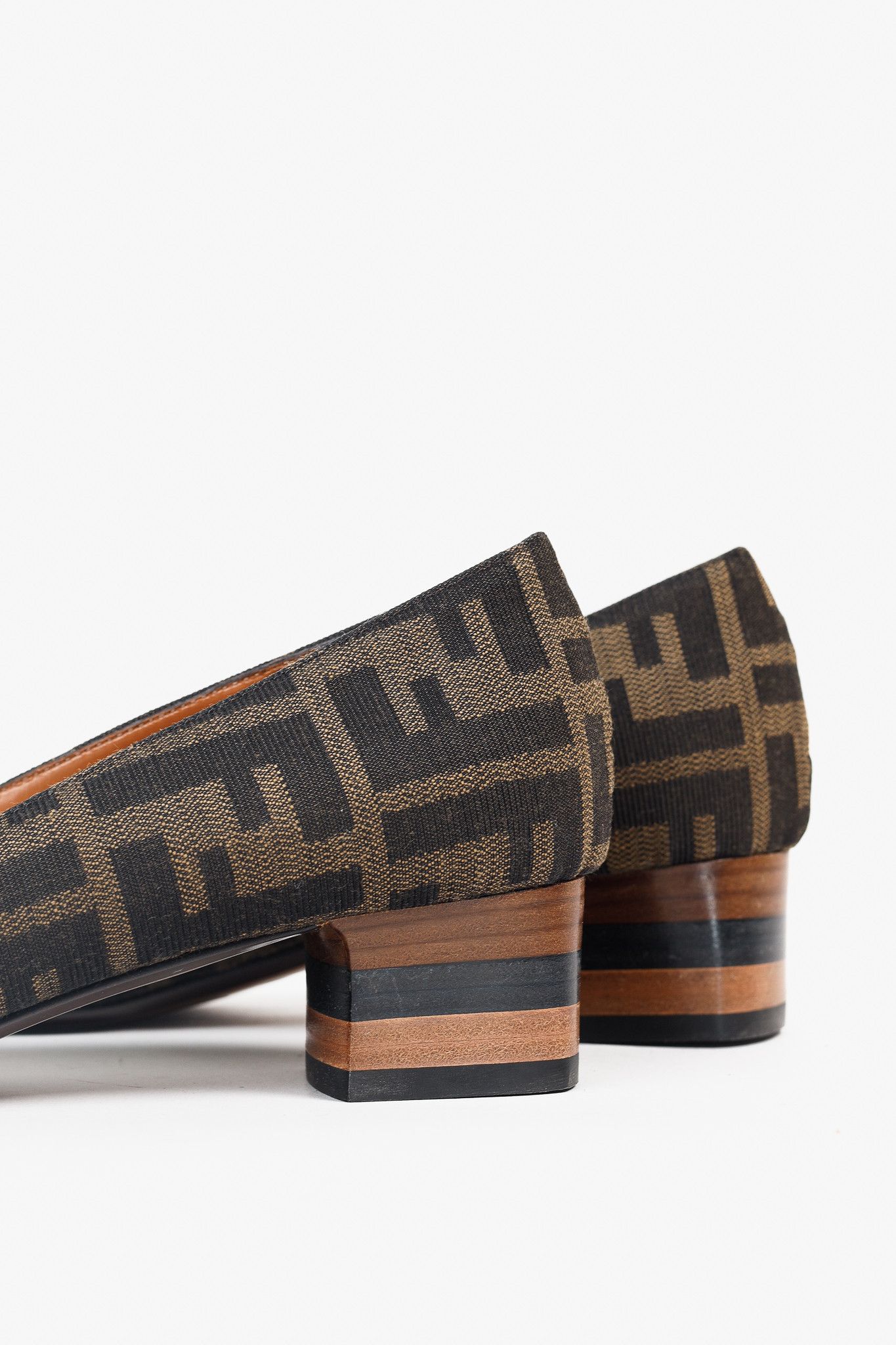 Fendi Fendi Brown Black Zucca Canvas Leather Bow Cap Toe Pumps Size US 5.5 / IT 35.5 - 8 Thumbnail