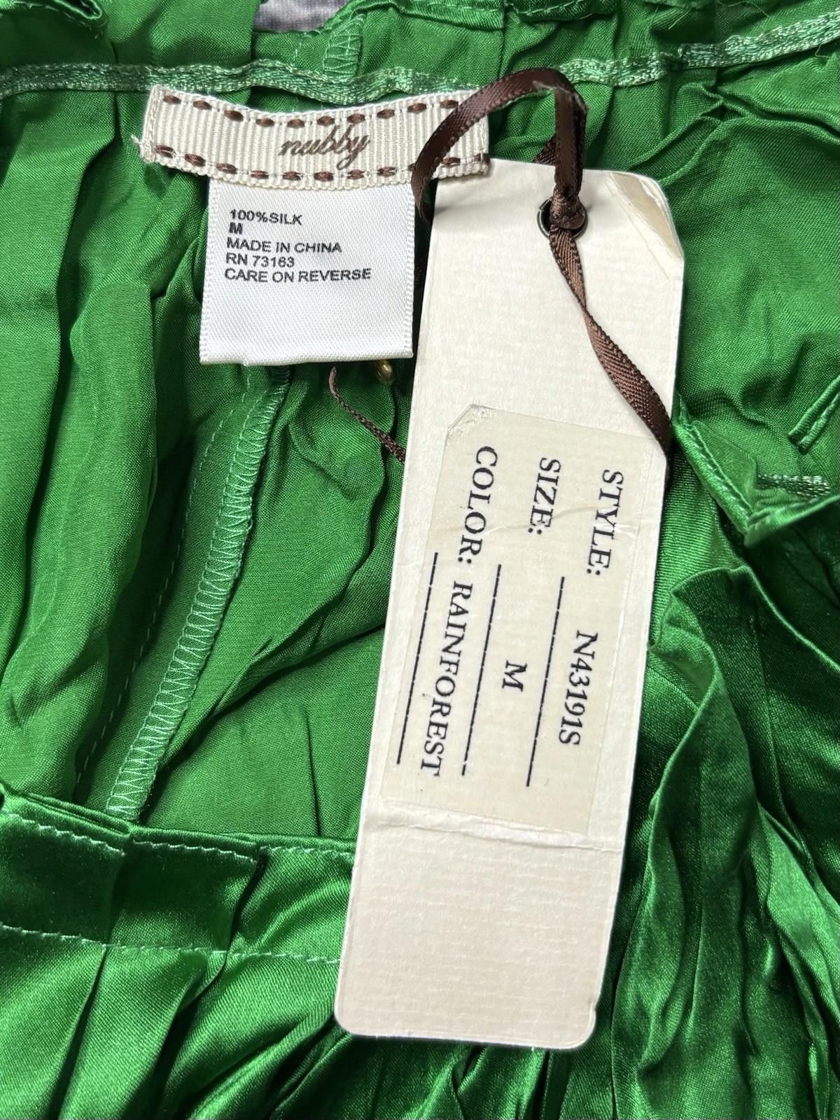 Other Nubby Silk Top Women's Medium Satin Green Puff Sleeve Ruffle Size M / US 6-8 / IT 42-44 - 2 Thumbnail