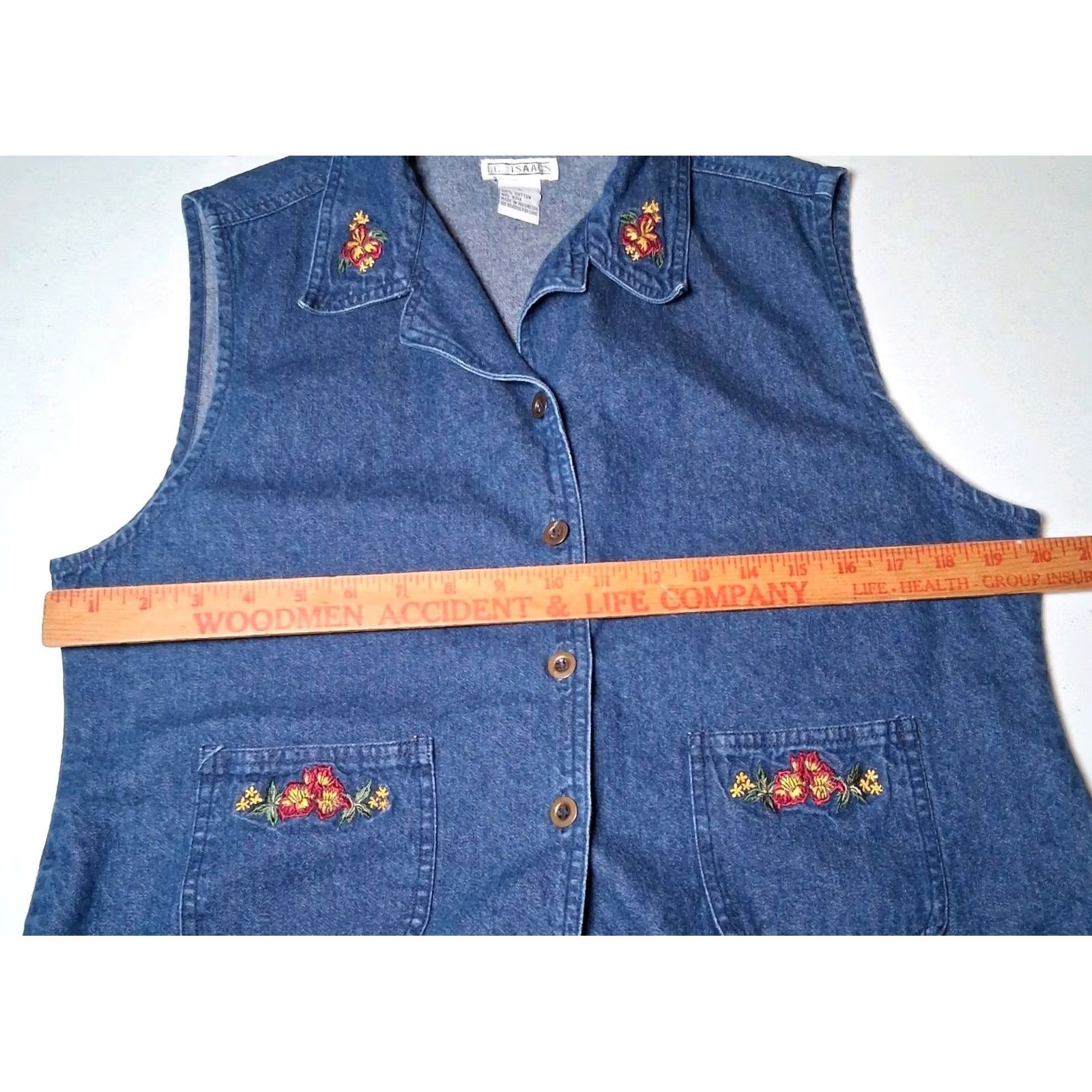 Denime VINTAGE I. C. Isaacs Vest Shirt Large Blue Chambray Denim Floral Embroidered Shirt Women L Blue Chambray Floral Embroidered Vest Size L / US 10 / IT 46 - 7 Thumbnail