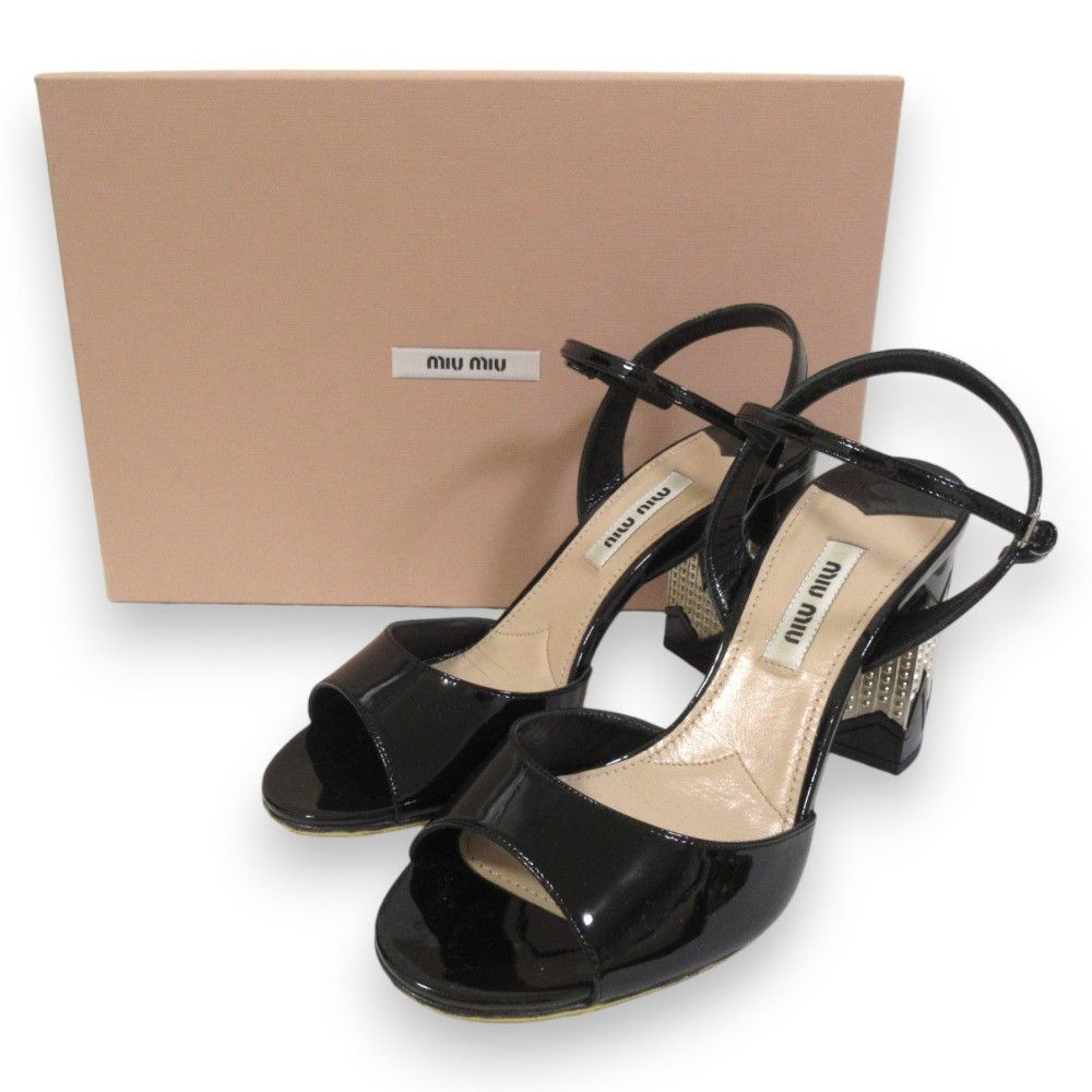 Miu Miu Miu Miu Miu Miu Crystal Chunky Heel Sandals Leather Shoes DUTY FREE for USA Size ONE SIZE - 1 Thumbnail