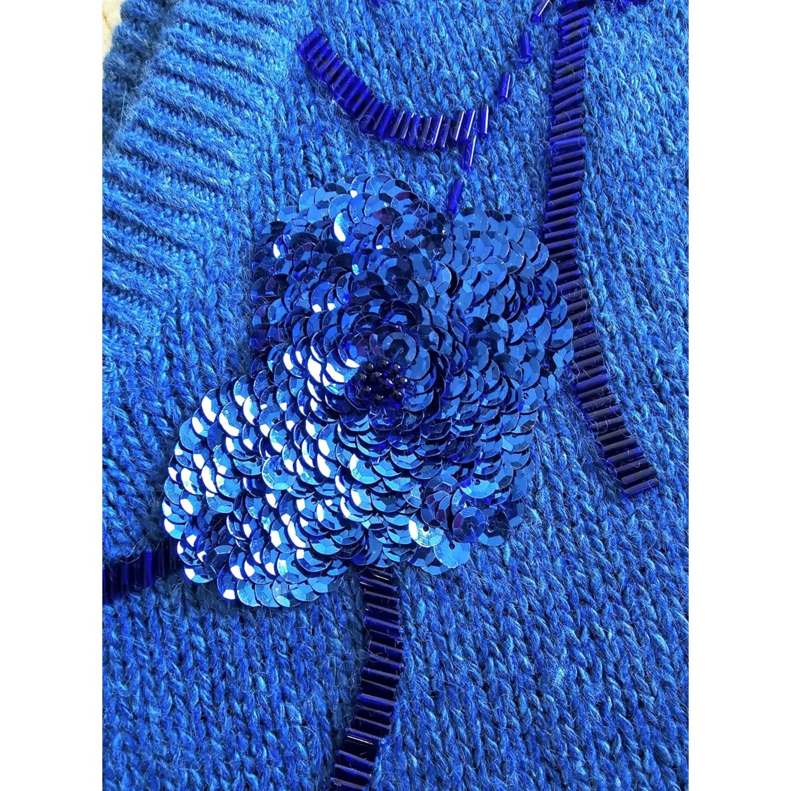 Vintage VINTAGE 80s Sweater Blue Beaded Sequins Womens Small Medium Short Sleeve Wool Blend Party 1980s Beaded Sequins Size S / US 4 / IT 40 - 7 Thumbnail