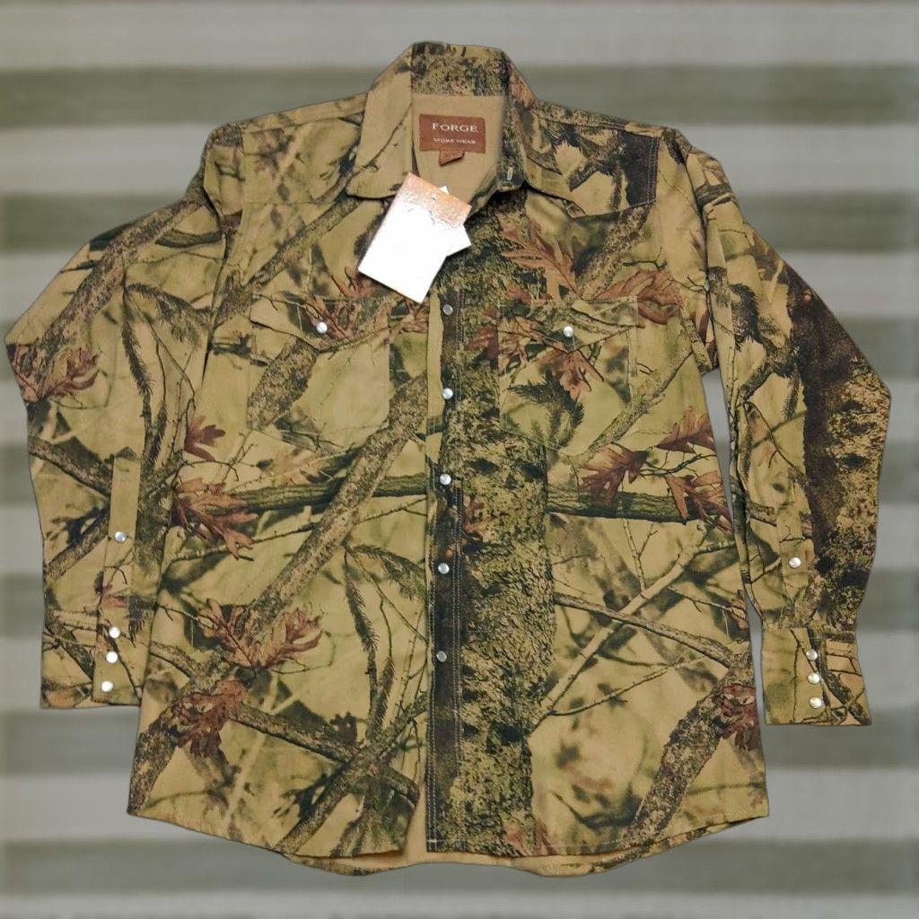 Vintage Forge Workwear Shirt Mens M Camouflage Brushpopper Western Pearl Snap Hunting Size US M / EU 48-50 / 2 - 1 Thumbnail