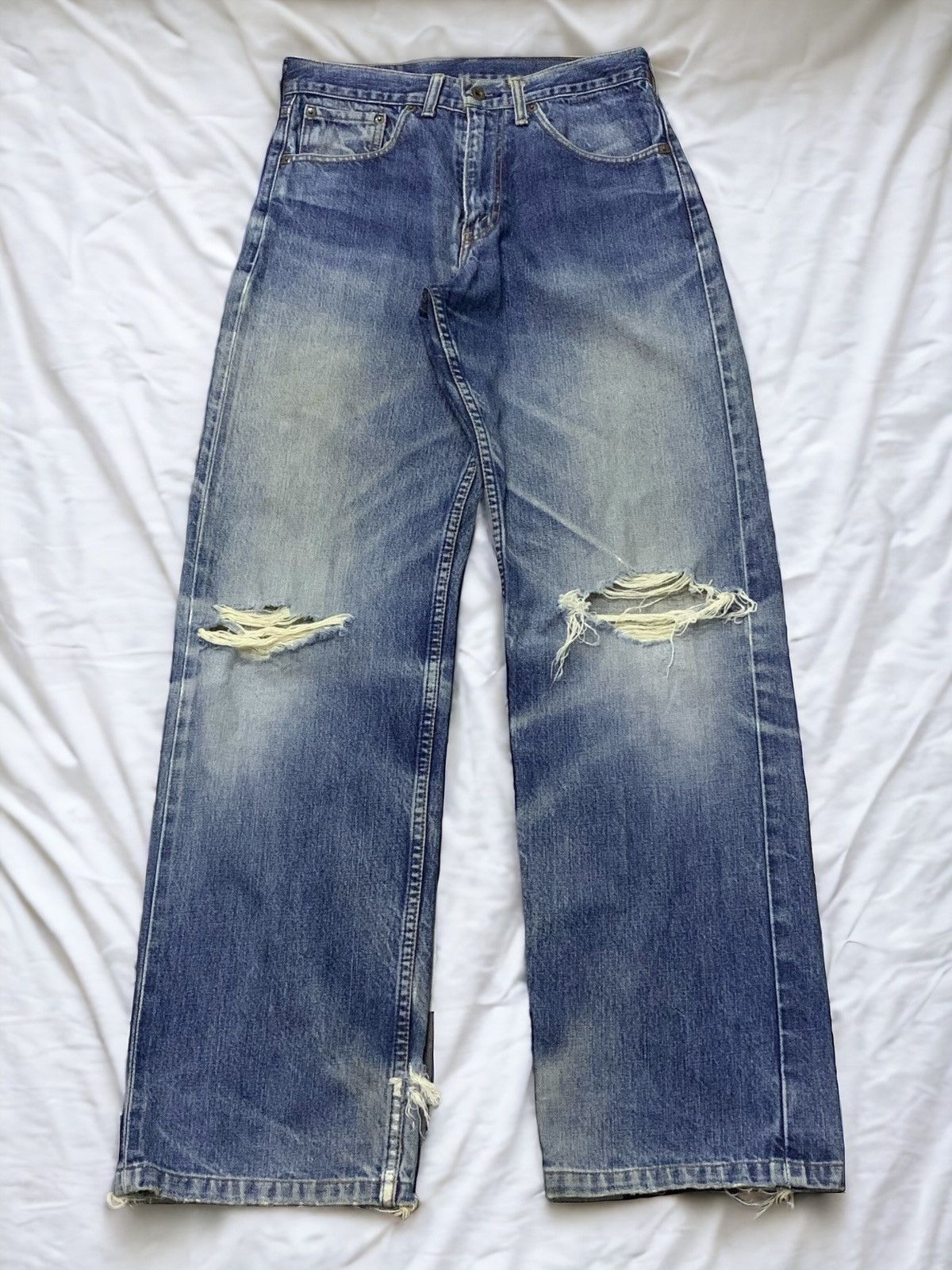 Levi's × Vintage Vintage Levis 504 Selvedge Baggy Cut Distressed Jeans Size US 30 / EU 46 - 2 Thumbnail
