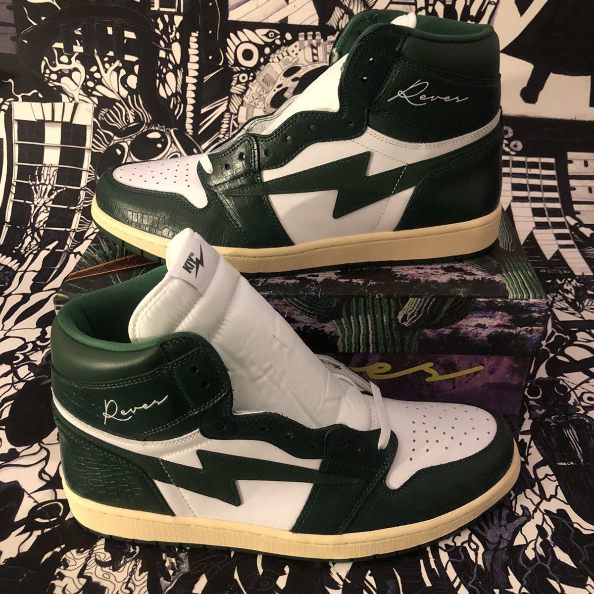 image of Reves Paris Kool Kiy ‘85 Hi Green Croc / White Shoes, Men's (Size 13)