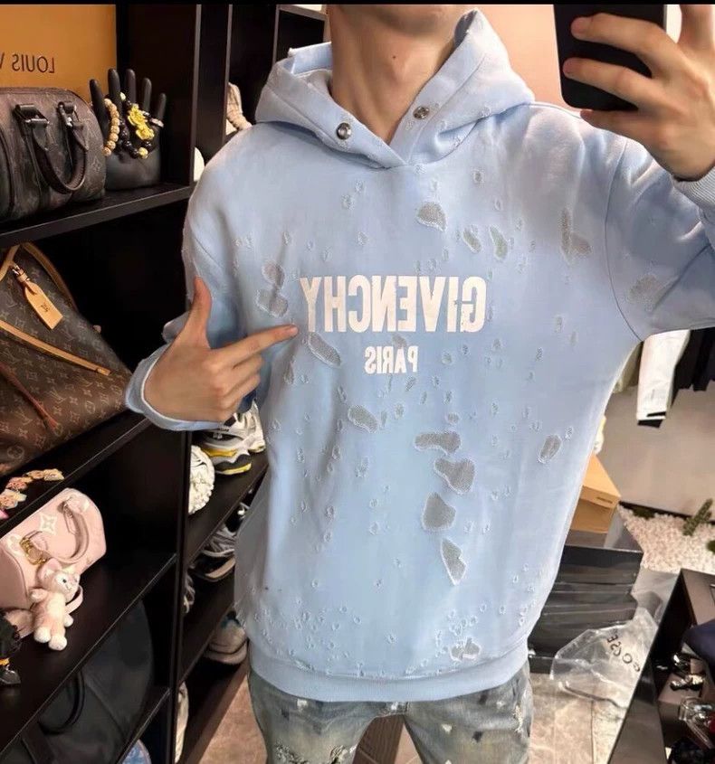Givenchy Givenchy Light Blue Logo Letter Print Distressed Ripped Co Size US M / EU 48-50 / 2 - 9 Thumbnail