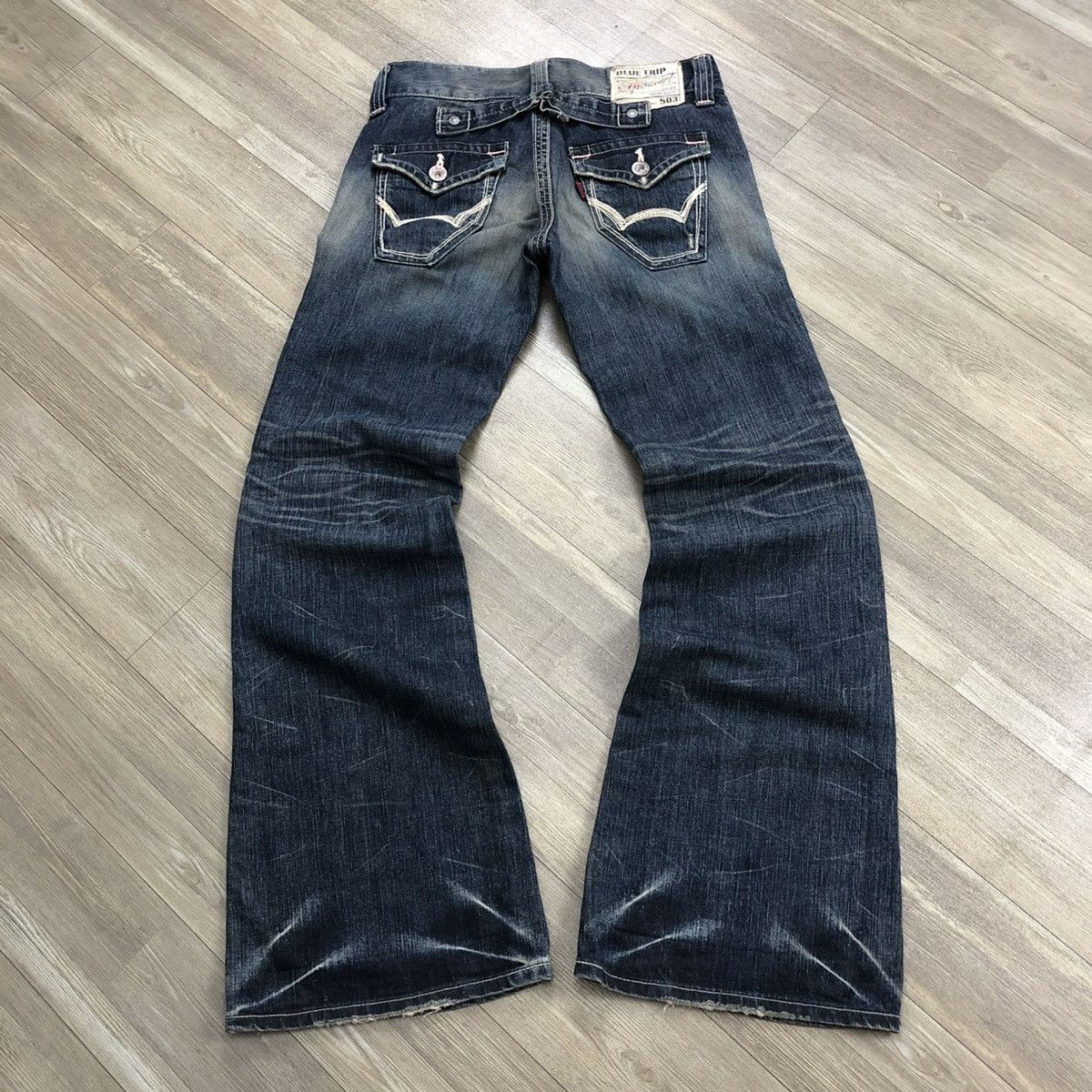 If Six Was Nine 🇯🇵 2000s Edwin 503 Faded Lgb Goa Buckle Back Flared Jeans Size US 28 / EU 44 - 23 Thumbnail