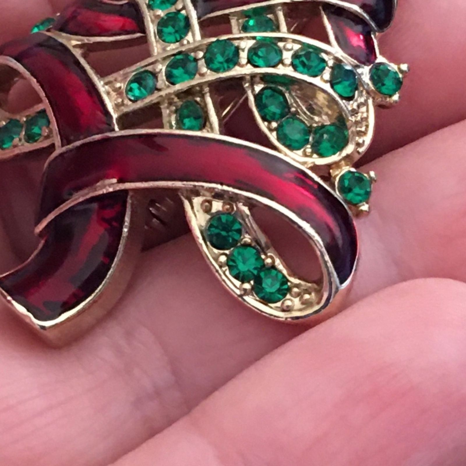 Vintage Vintage enamel rhinestone Christmas tree brooch Size ONE SIZE - 4 Thumbnail