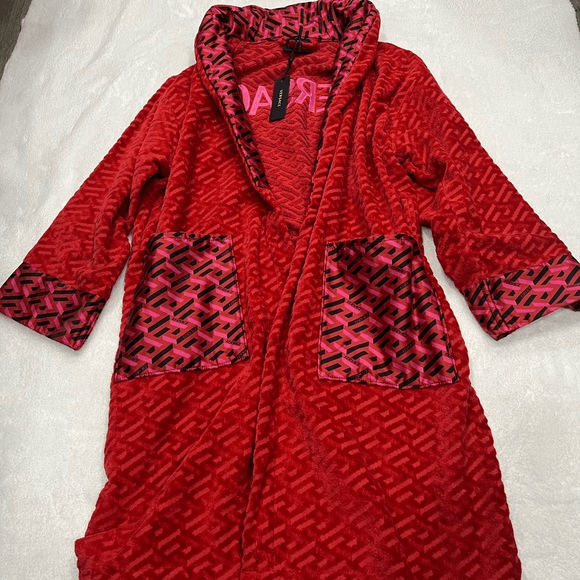 Image of Versace Logo-Monogram Bath Robe Red Unisex Size Small, Men's