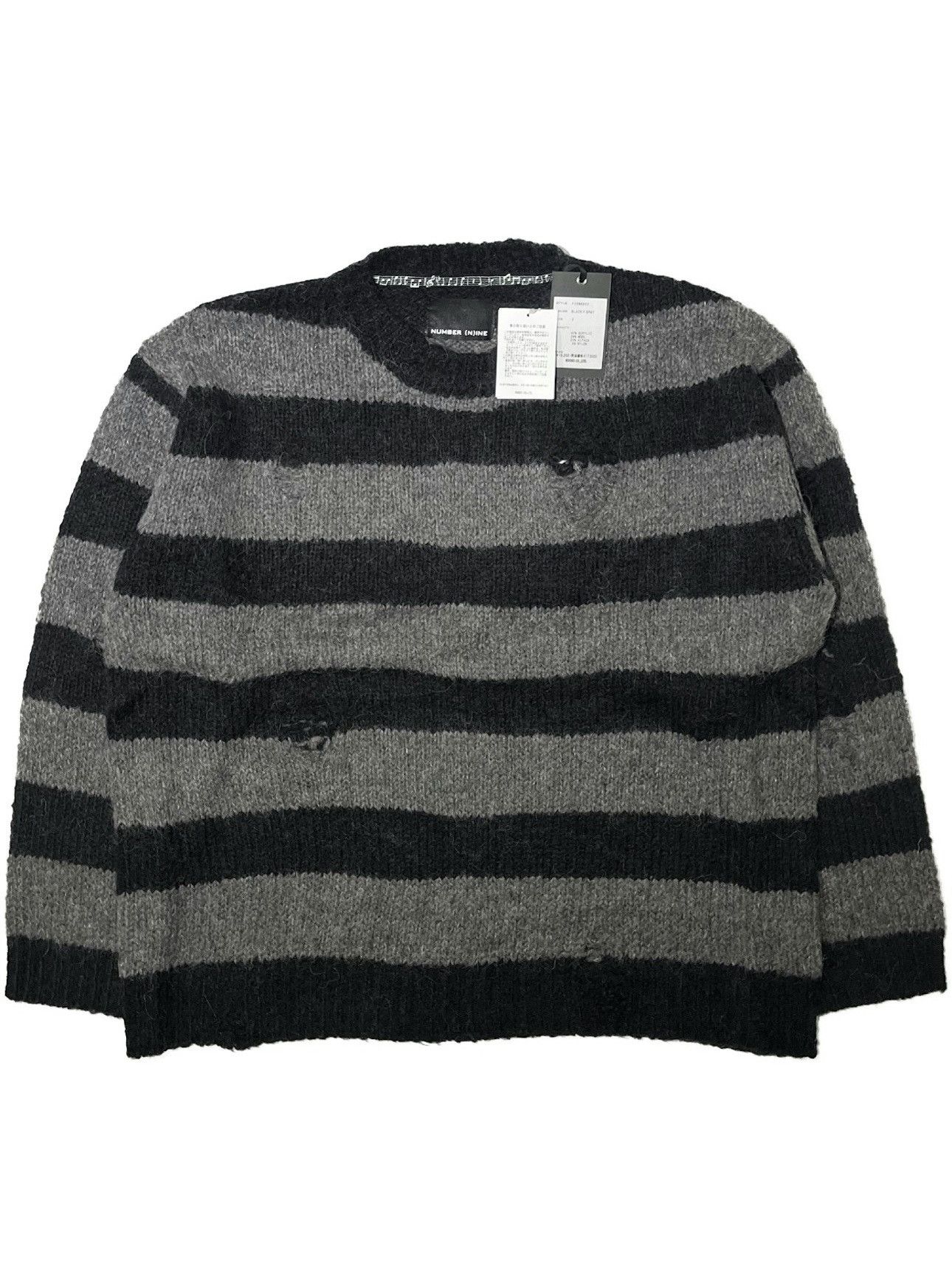 image of Number N Ine Number (N)Ine Distressed Striped Wool Alpaca Knit Sweater in Grey, Men's (Size Large)