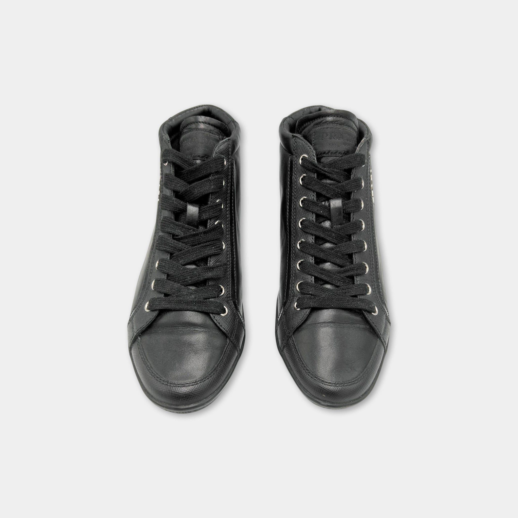 Prada Prada 2000s Black Leather Mid-Height Sneakers Size US 6 / IT 36 - 6 Thumbnail