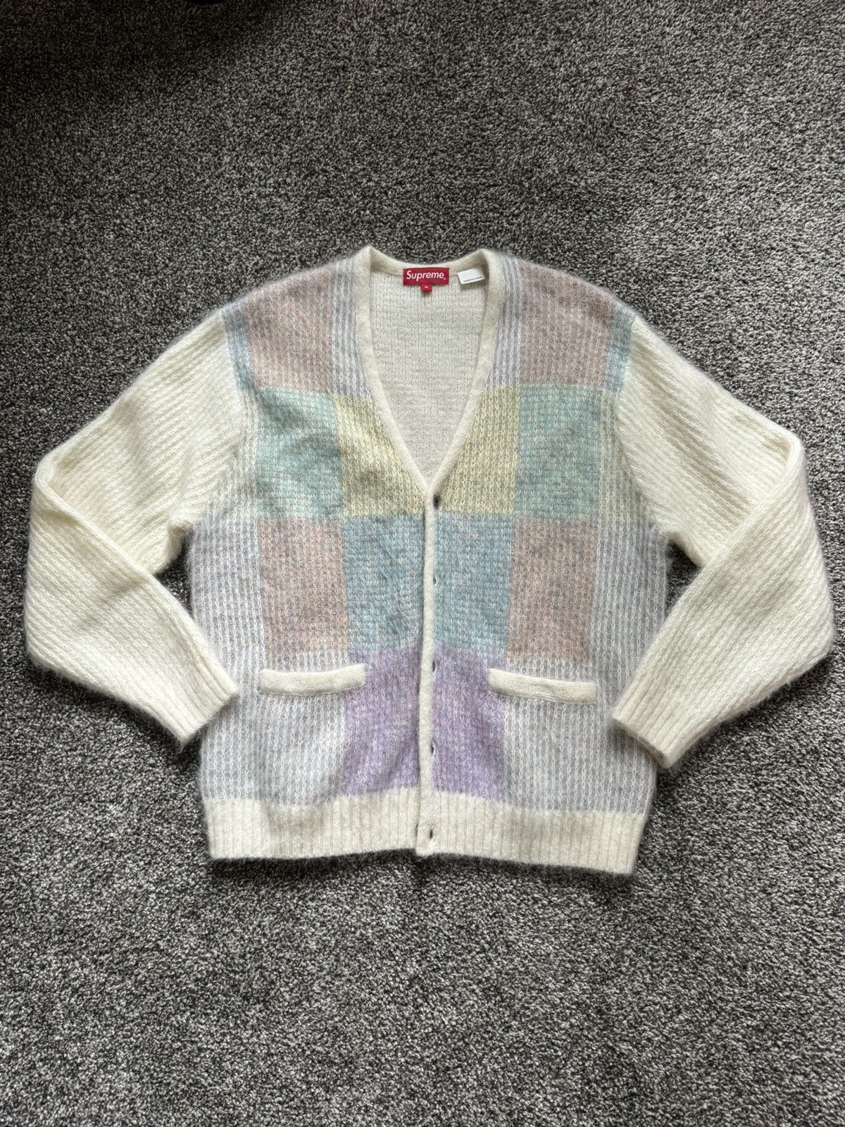 Supreme Brushed Grid Cardigan White | Grailed