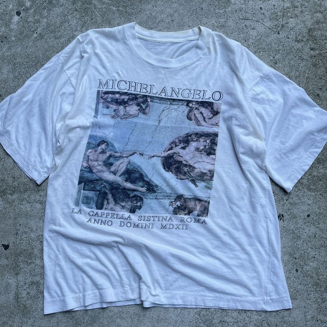 Vintage 90s Michelangelo Thrashed Distressed Faded Tee ERD Grunge Size US XL / EU 56 / 4 - 2 Thumbnail
