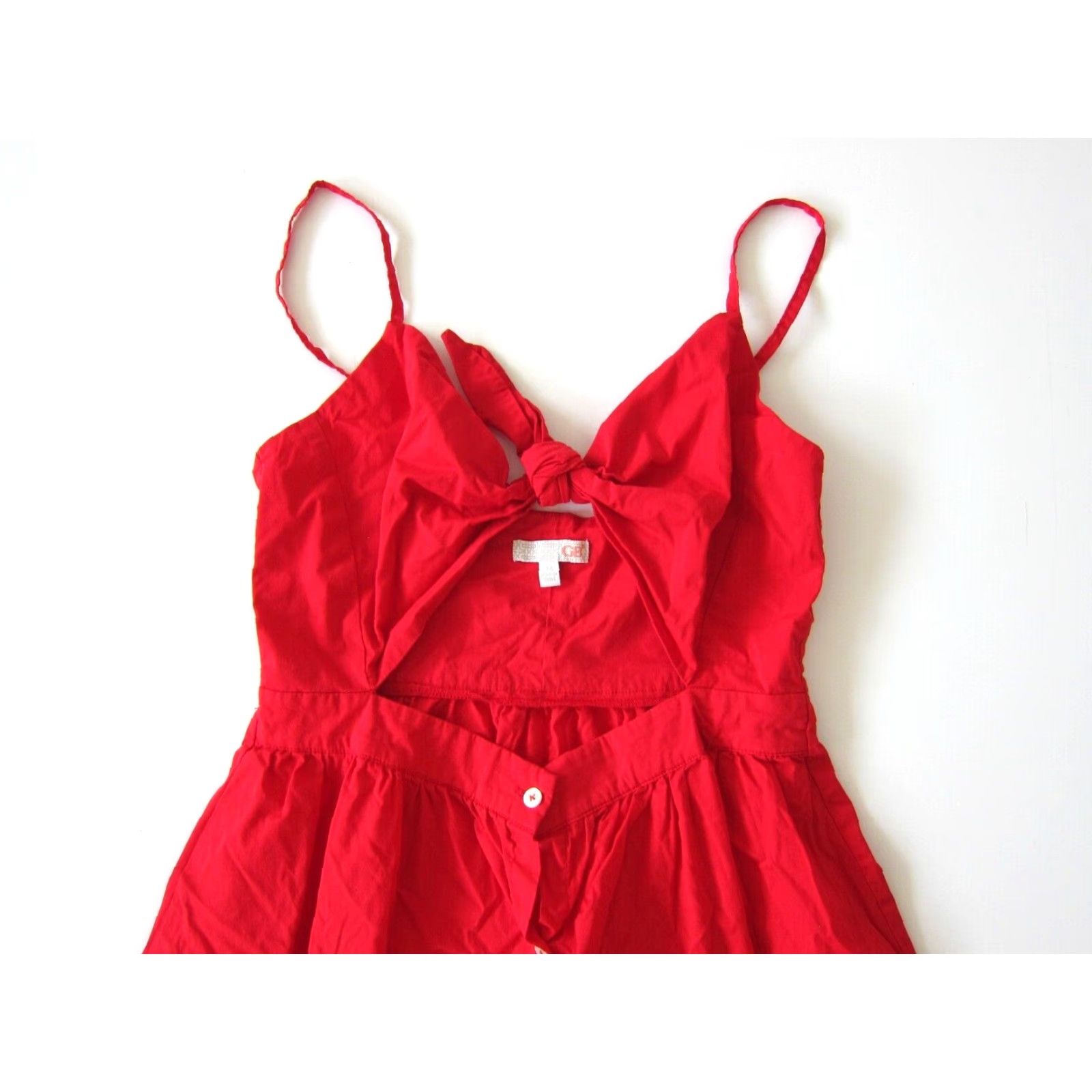 Vintage GB Cotton Stretch Red Spaghetti Strap Peep Stomach Button Down Tank Sun Dress M Size M / US 6-8 / IT 42-44 - 3 Thumbnail