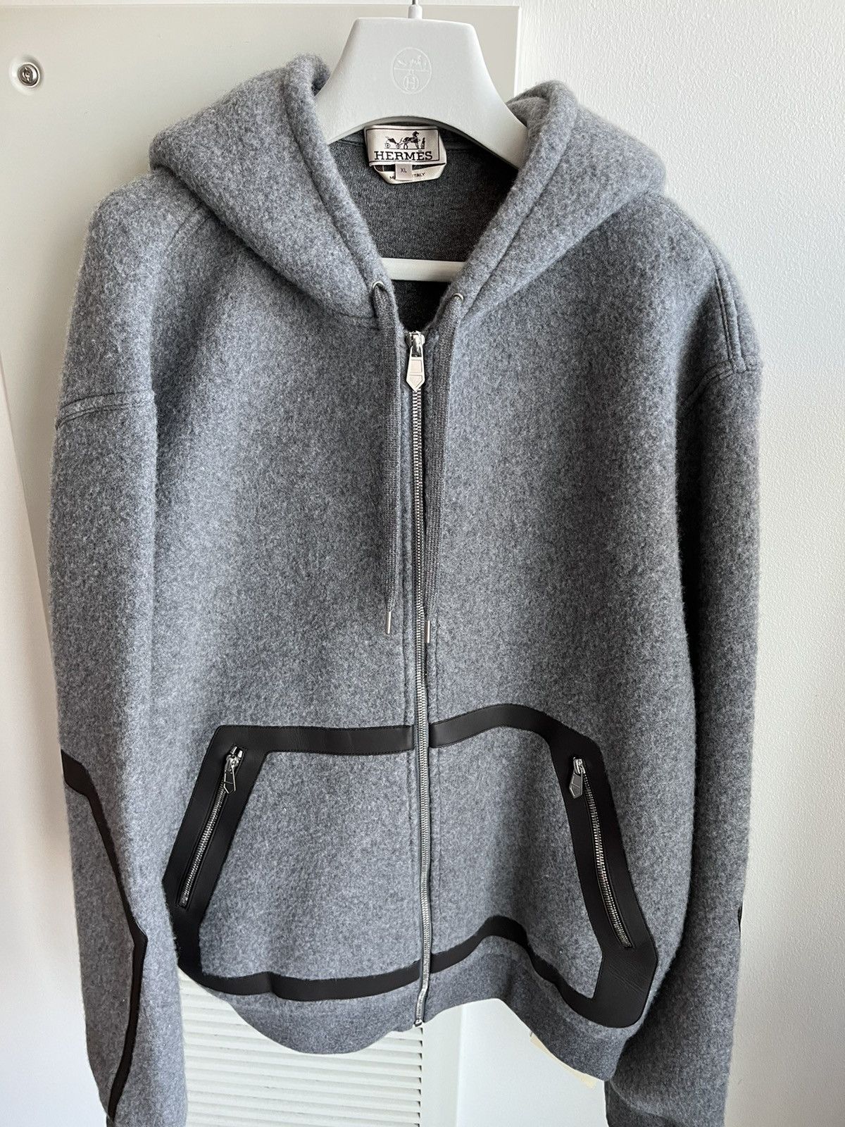 Hermes $5k Super Runway Leather Cashmere Hooded Sweater