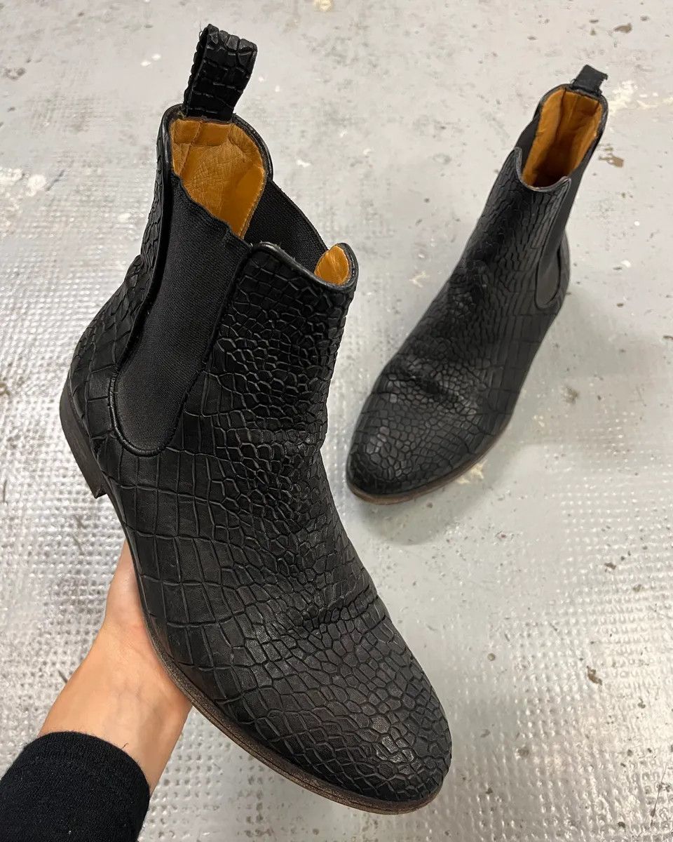 The Last Conspiracy The Last Conspiracy Black Leather Crocodile Embossed Boots Size US 8 / IT 38 - 1 Thumbnail