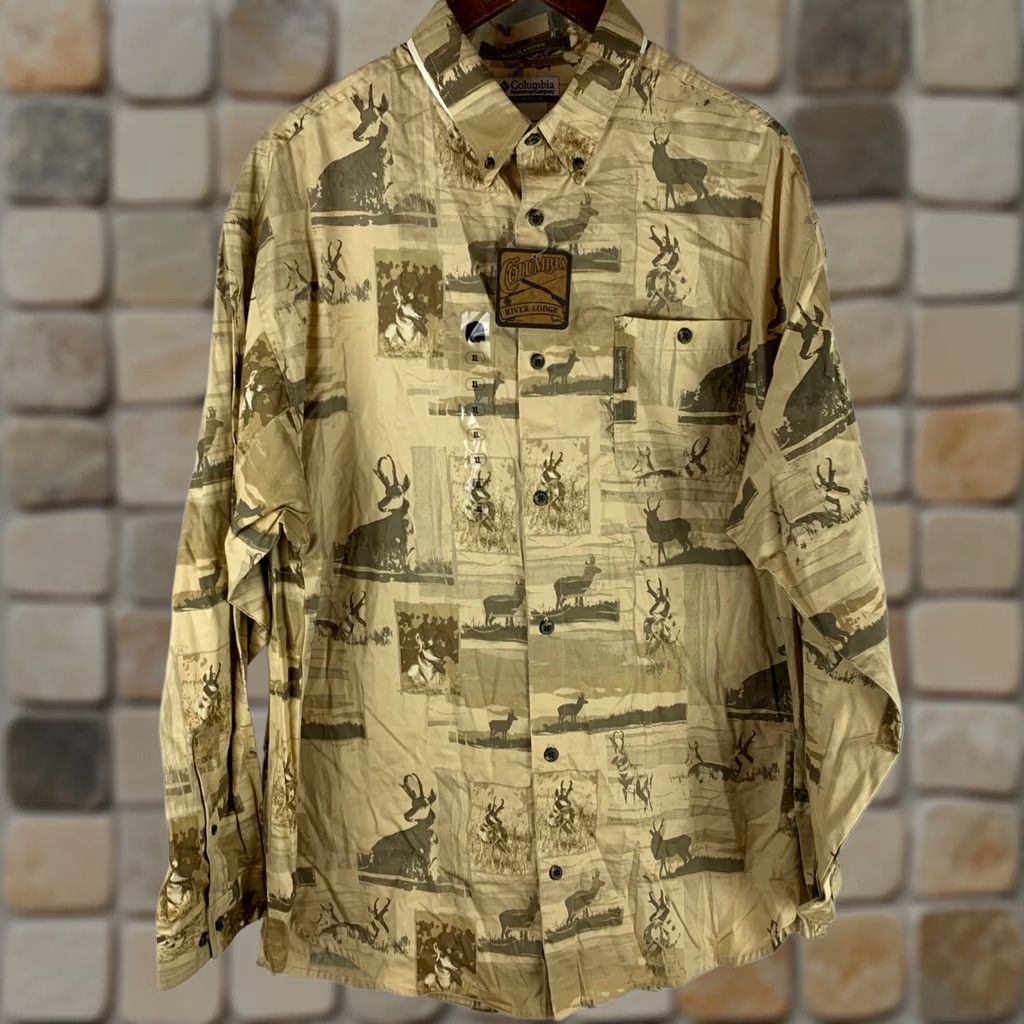 Vintage Columbia River Lodge Shirt Mens XL Tan Prairie Goat Print HM7106-115 Size US XL / EU 56 / 4 - 1 Thumbnail